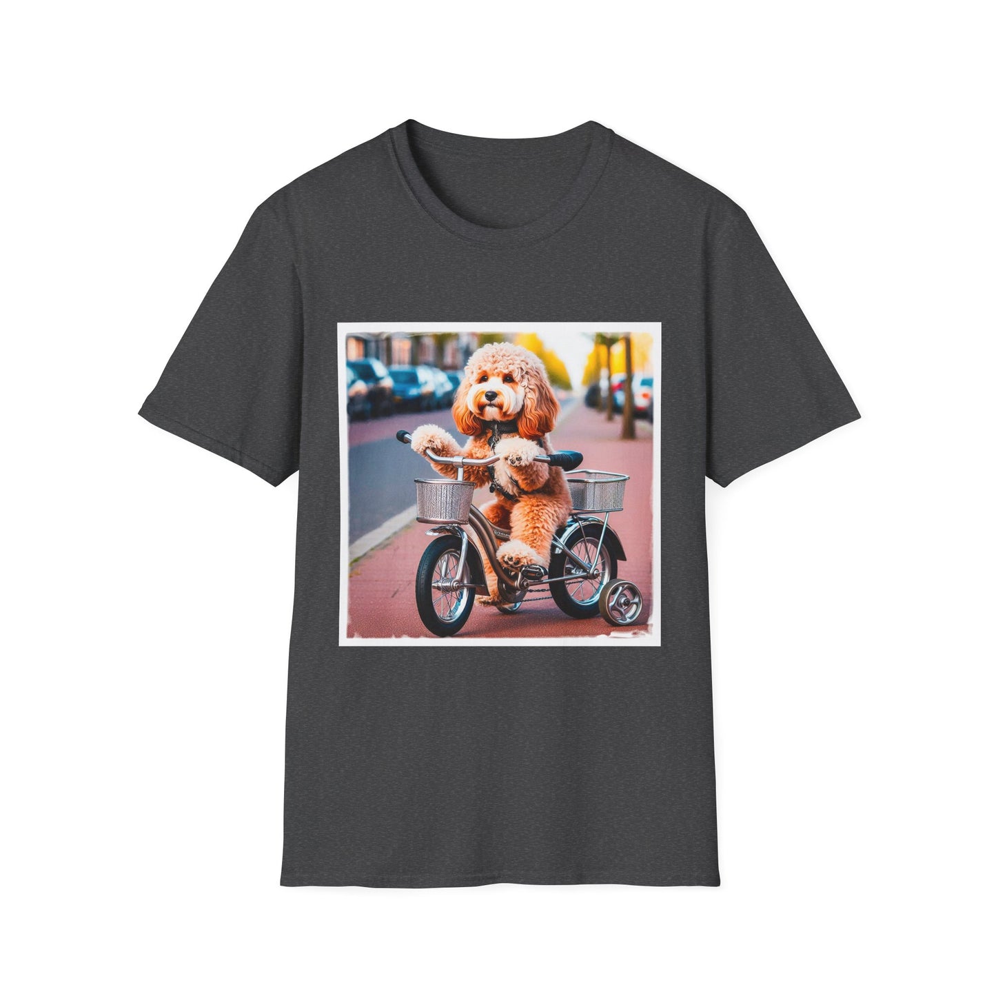 CockerPoo bike stroll t shirt T-Shirt Printify XS Dark Heather