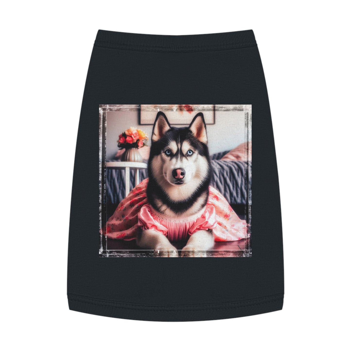 Pet Tank Top Husky pretty pink dress Pets Printify M Black