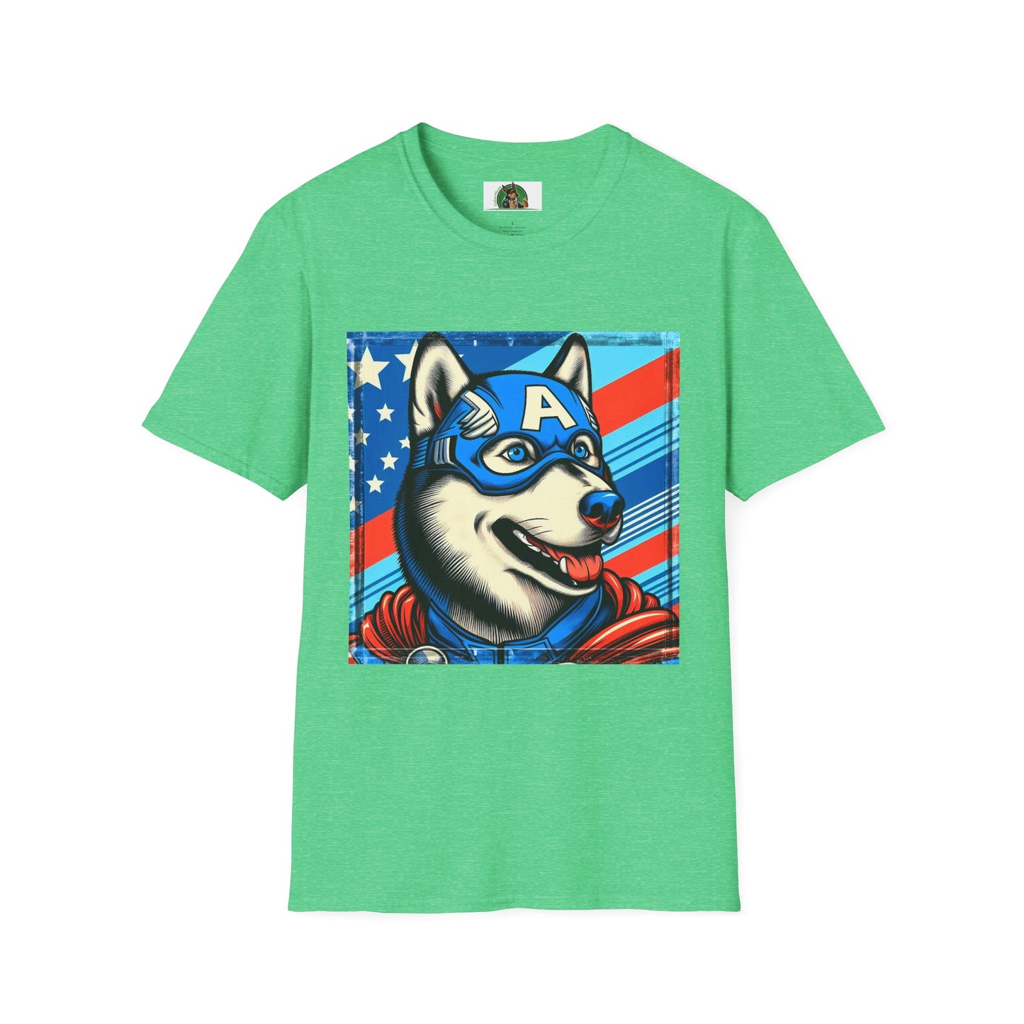 Husky super hero shirt T-Shirt Printify S Heather Irish Green