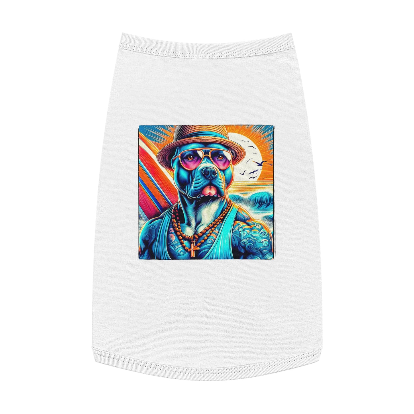 Pet Tank Top Pit Bull surfer Pets Printify L White