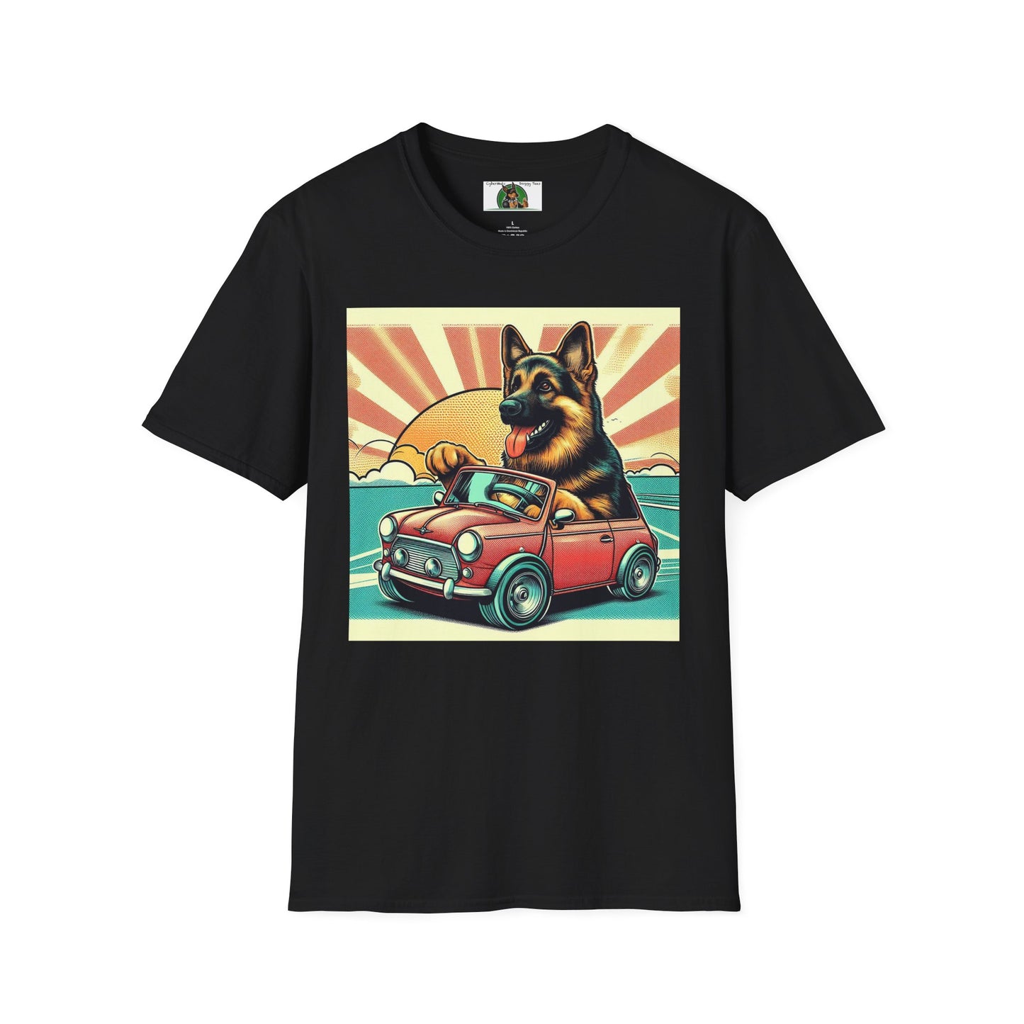 German Shepherd in a Wacky Little Car T-Shirt Printify Black S