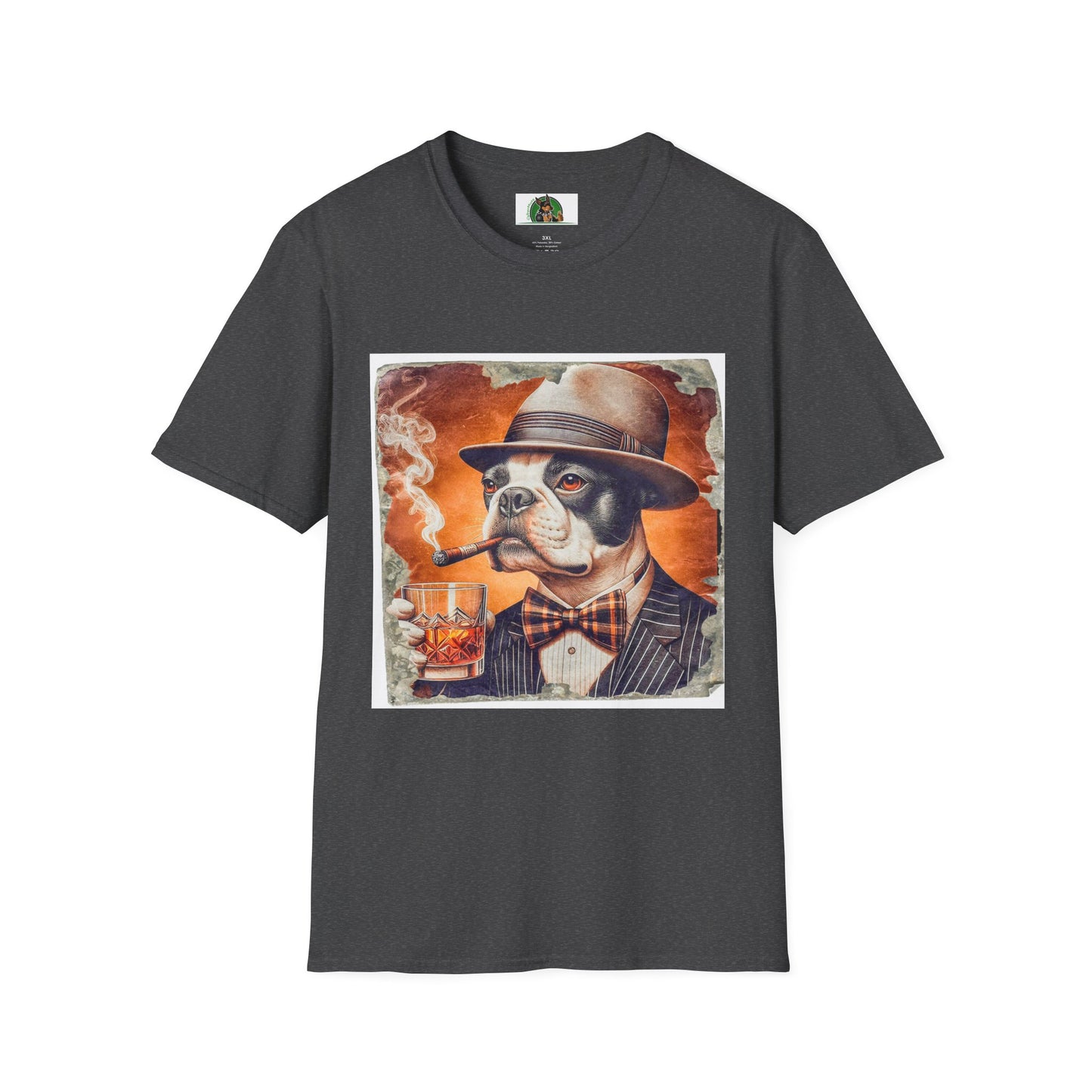 Boston Terrier Smoking T-Shirt T-Shirt Printify XS Dark Heather
