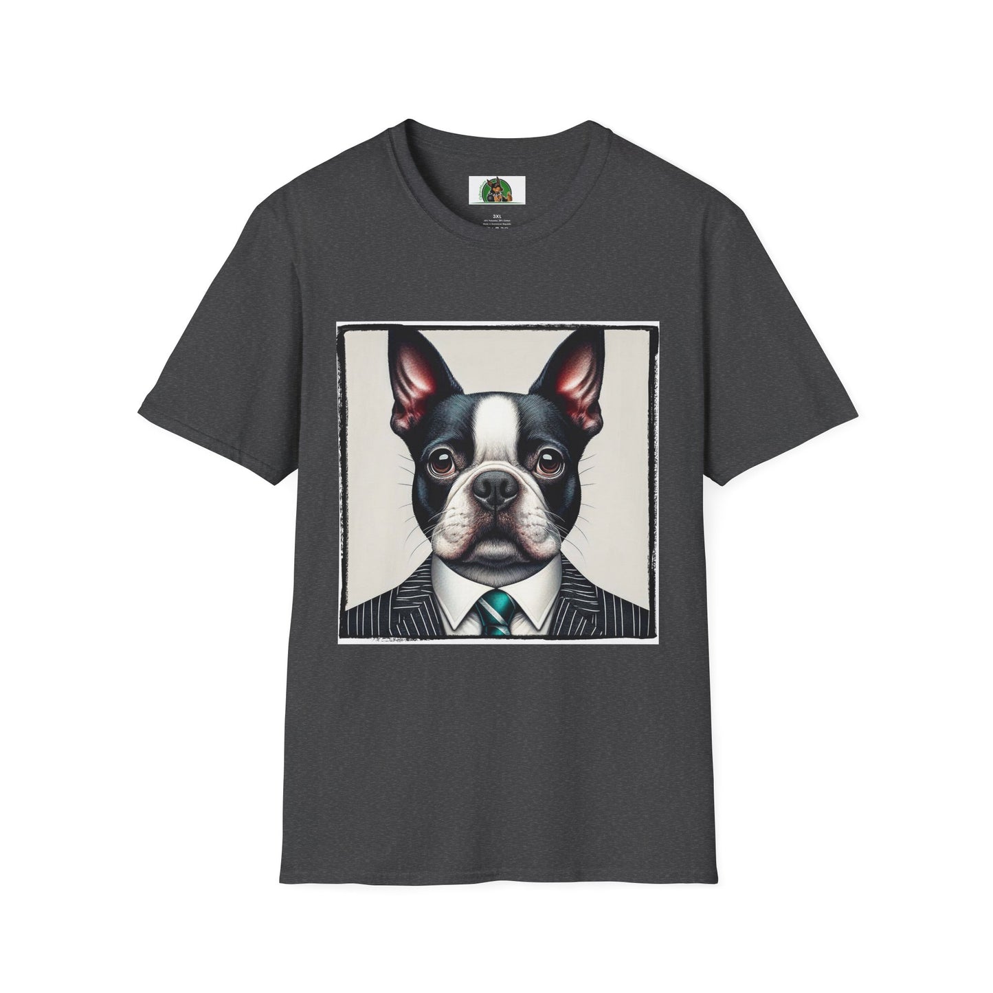Boston Terrier In Suit Shirt T-Shirt Printify XS Dark Heather