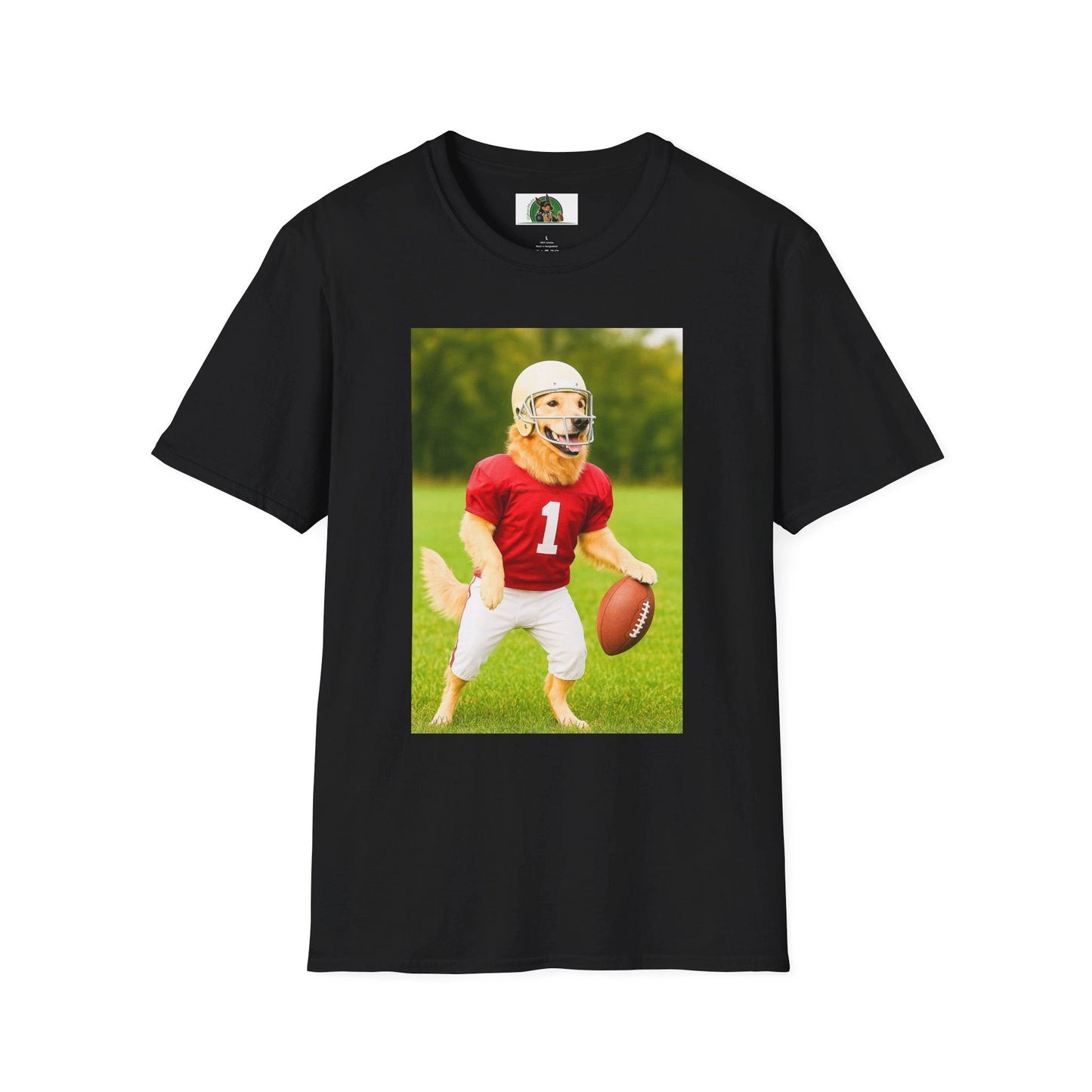 Golden Retriever Playing Football T-Shirt — Dog Lover Sports Tee T-Shirt Printify Black S