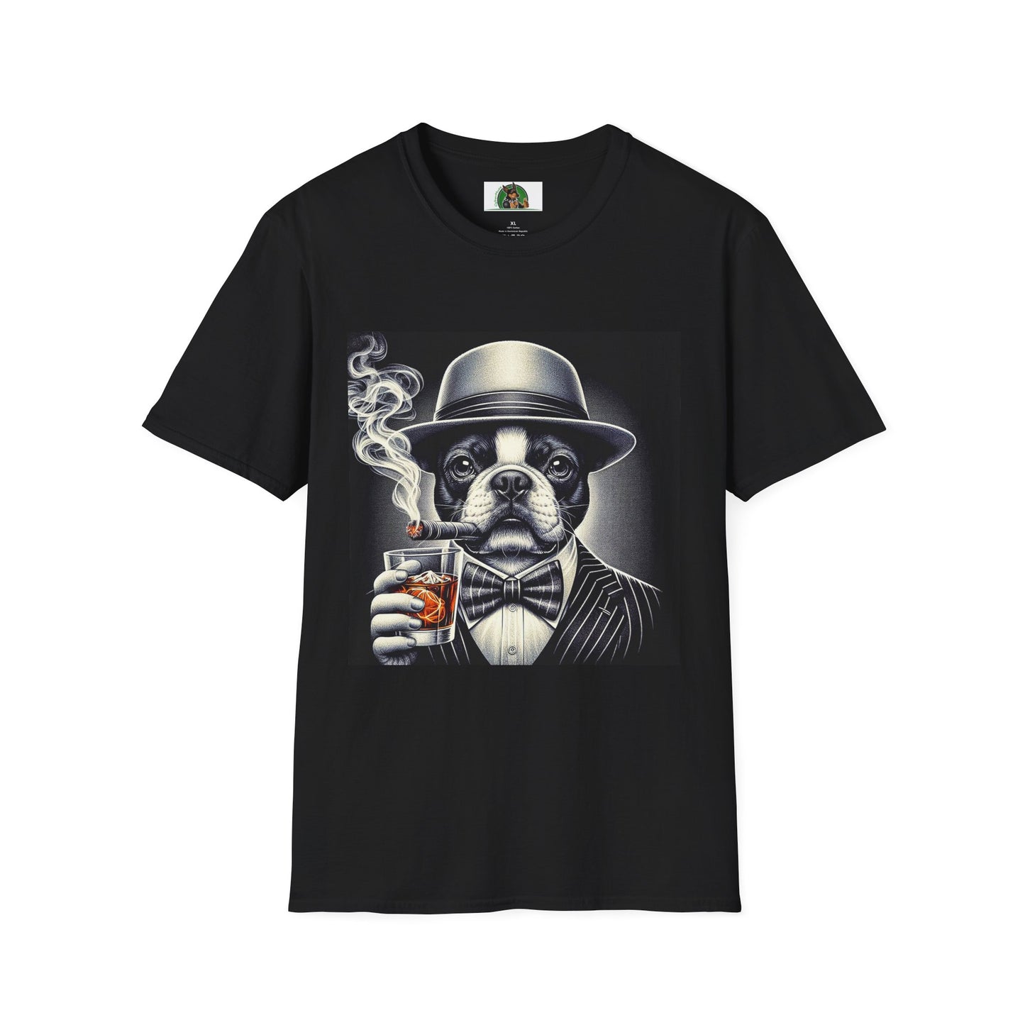 Boston Terrier Male Dog Smoking Cigar Drinking Whiskey T-Shirt Printify XS Black