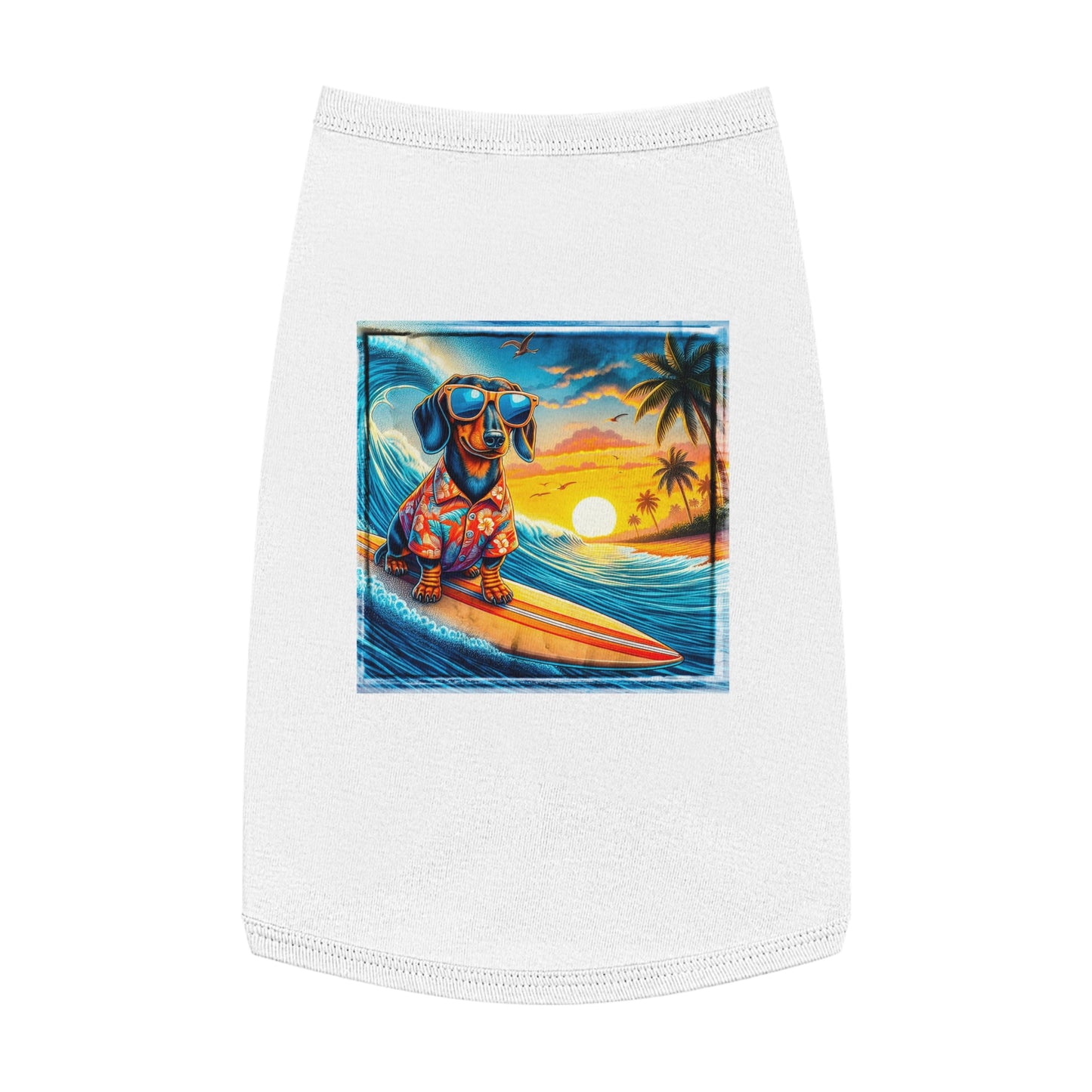 Pet Tank Top Dachshund Hawaiian surf t shirt Pets Printify L White