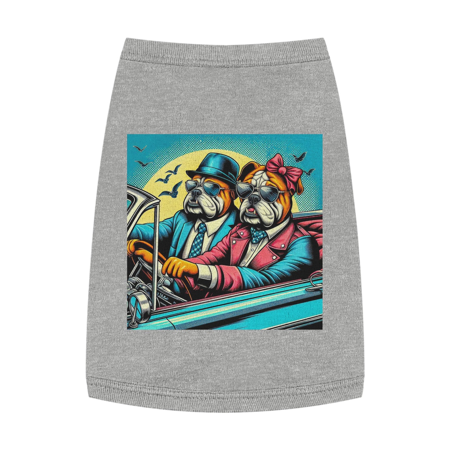 Wacky Pet Tank Top Bulldog sunset driving t shirt Pets Printify M Heather