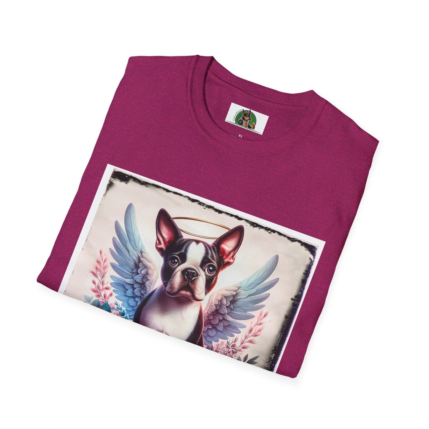 Boston Terrier Terrier Angel And Roses Tshirt T-Shirt Printify