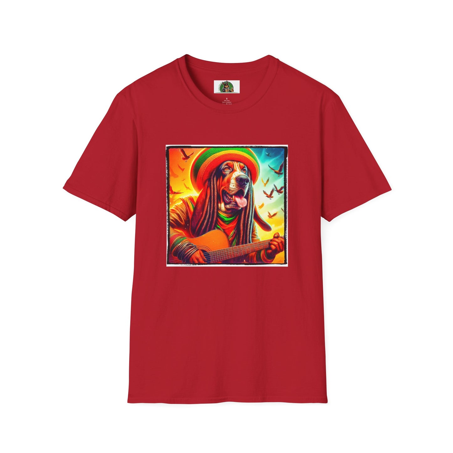 Basset Hound Playing Guitar T-Shirt Printify S Cherry Red