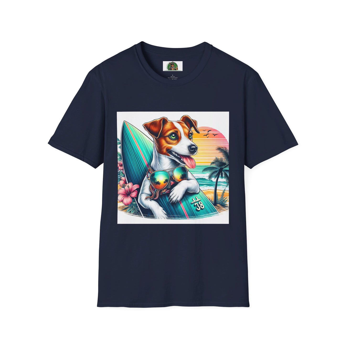 Jack Russell Sunset Surfer T-Shirt Printify S Navy