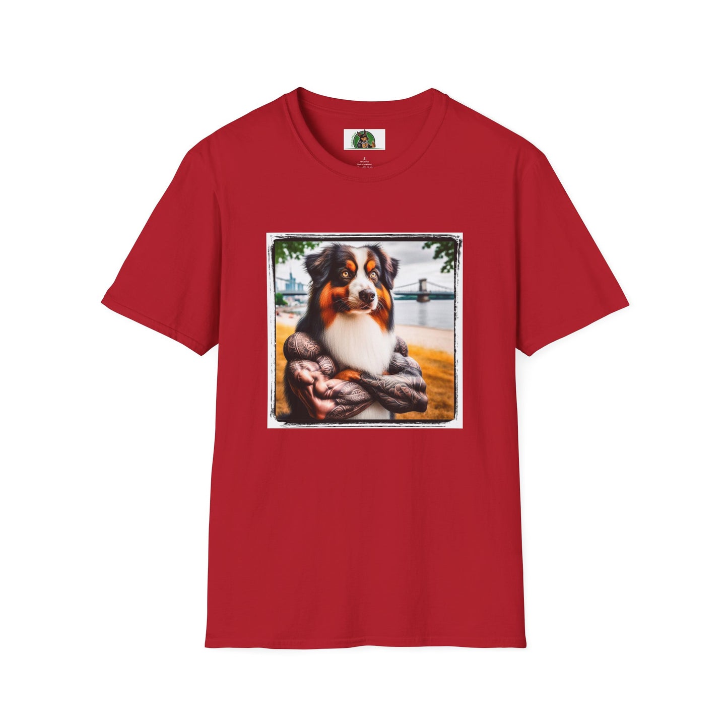 Australian Shepherd Tattooed And Buff T-Shirt Printify S Cherry Red