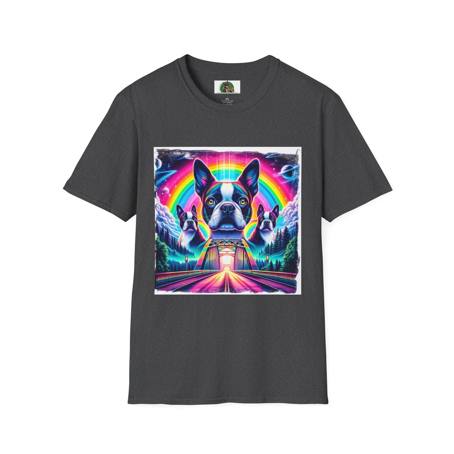 Boston Terriers Rainbow Bridge T-Shirt T-Shirt Printify XS Dark Heather