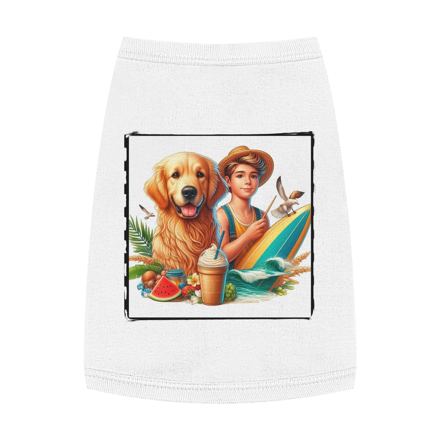 Golden Retriever pet tank top farmer boy Pets Printify M White