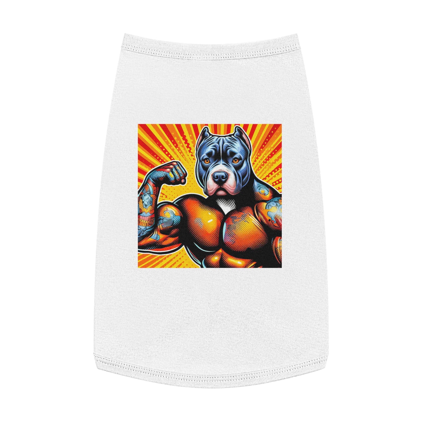 Pet Tank Top Pit Bull arm flexing Pets Printify L White
