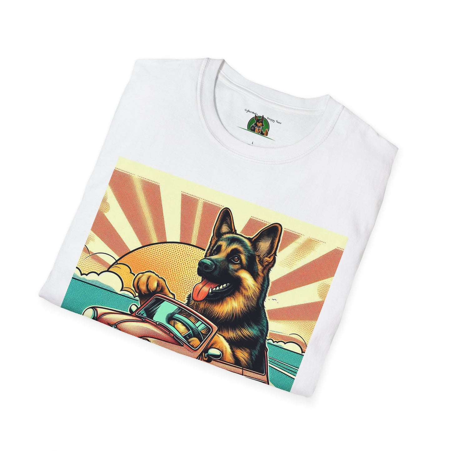 German Shepherd in a Wacky Little Car T-Shirt Printify