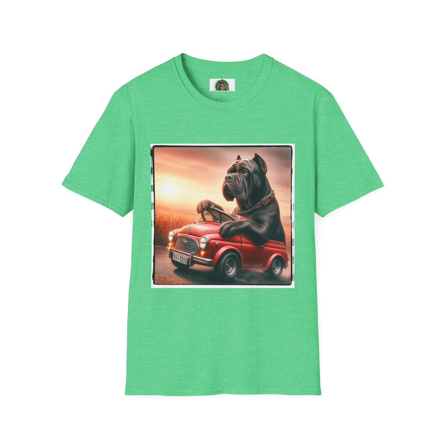Wacky Cane Corso Driving Little Car T-Shirt Printify S Heather Irish Green