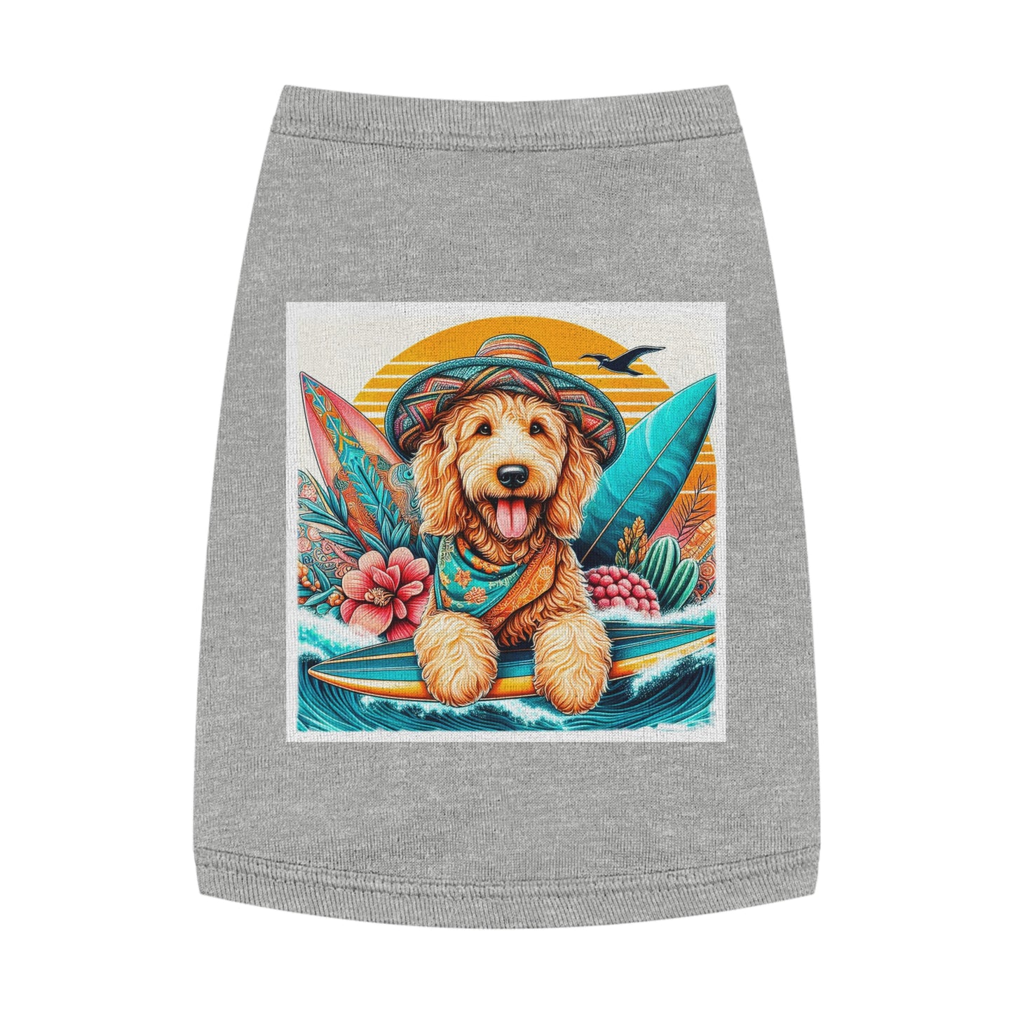 Pet Tank Golden Doodle pretty with flowers shirt Pets Printify M Heather