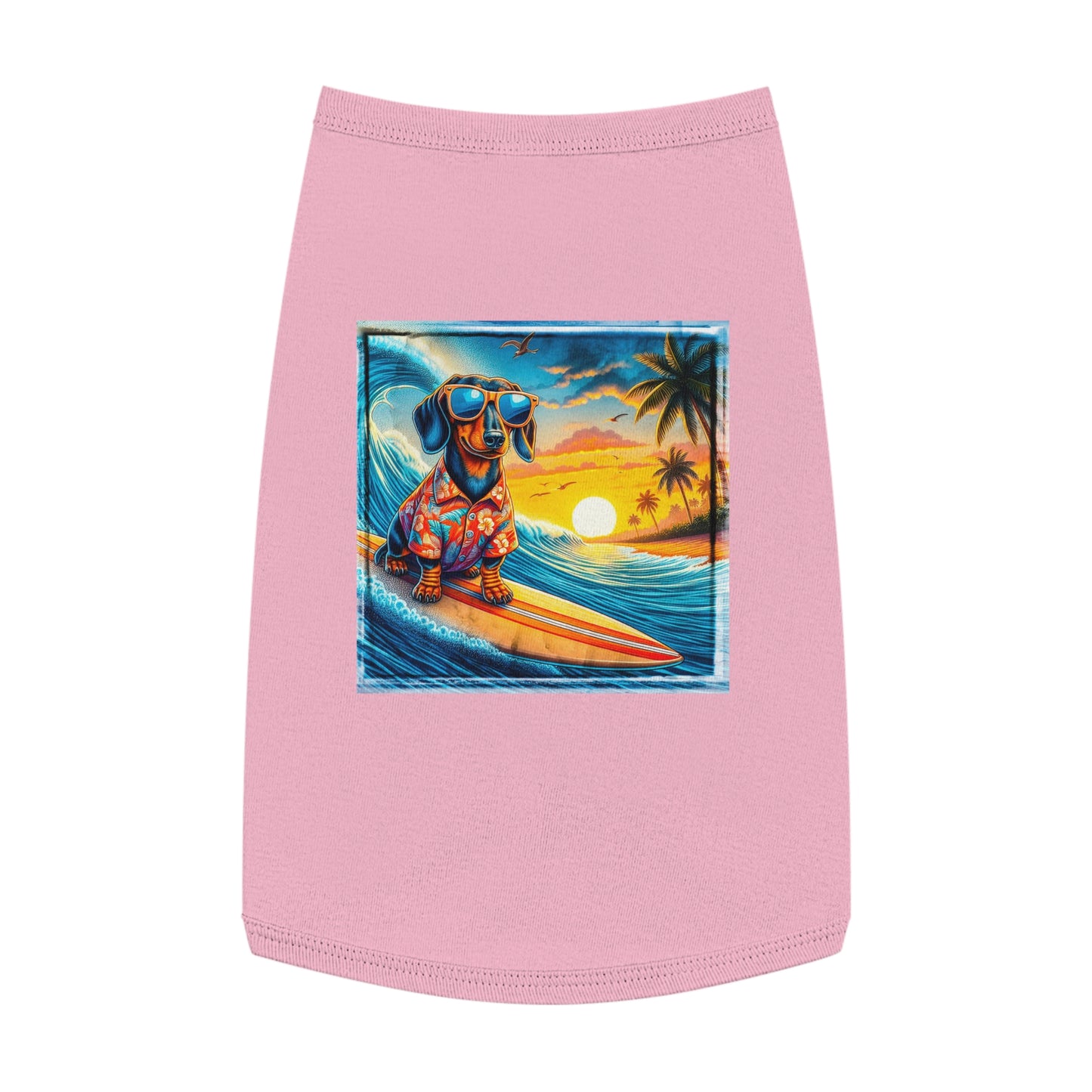 Pet Tank Top Dachshund Hawaiian surf t shirt Pets Printify L Pink