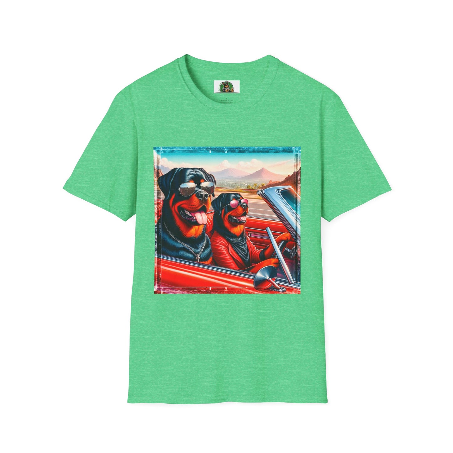 Wacky Rottweiler driving friends shirt T-Shirt Printify S Heather Irish Green