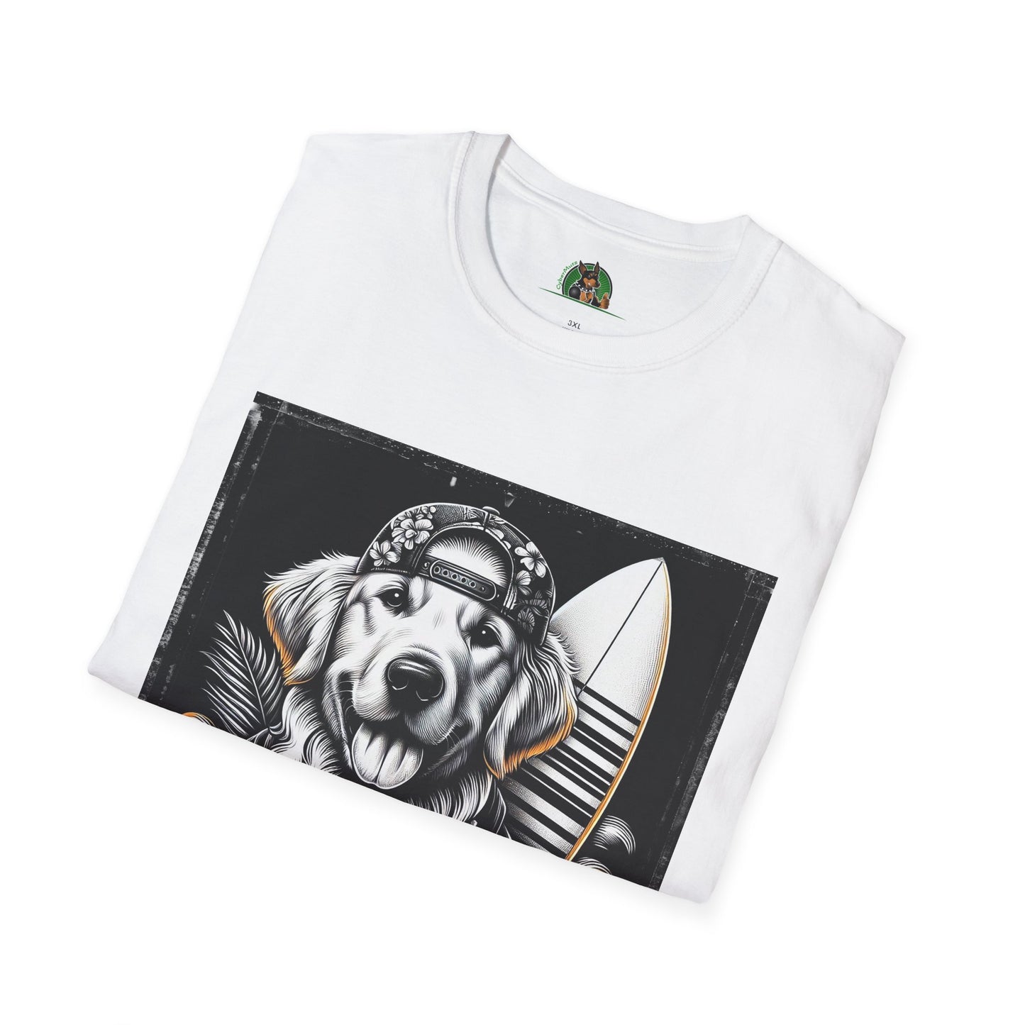 Golden Retriever cool surfer t shirt T-Shirt Printify