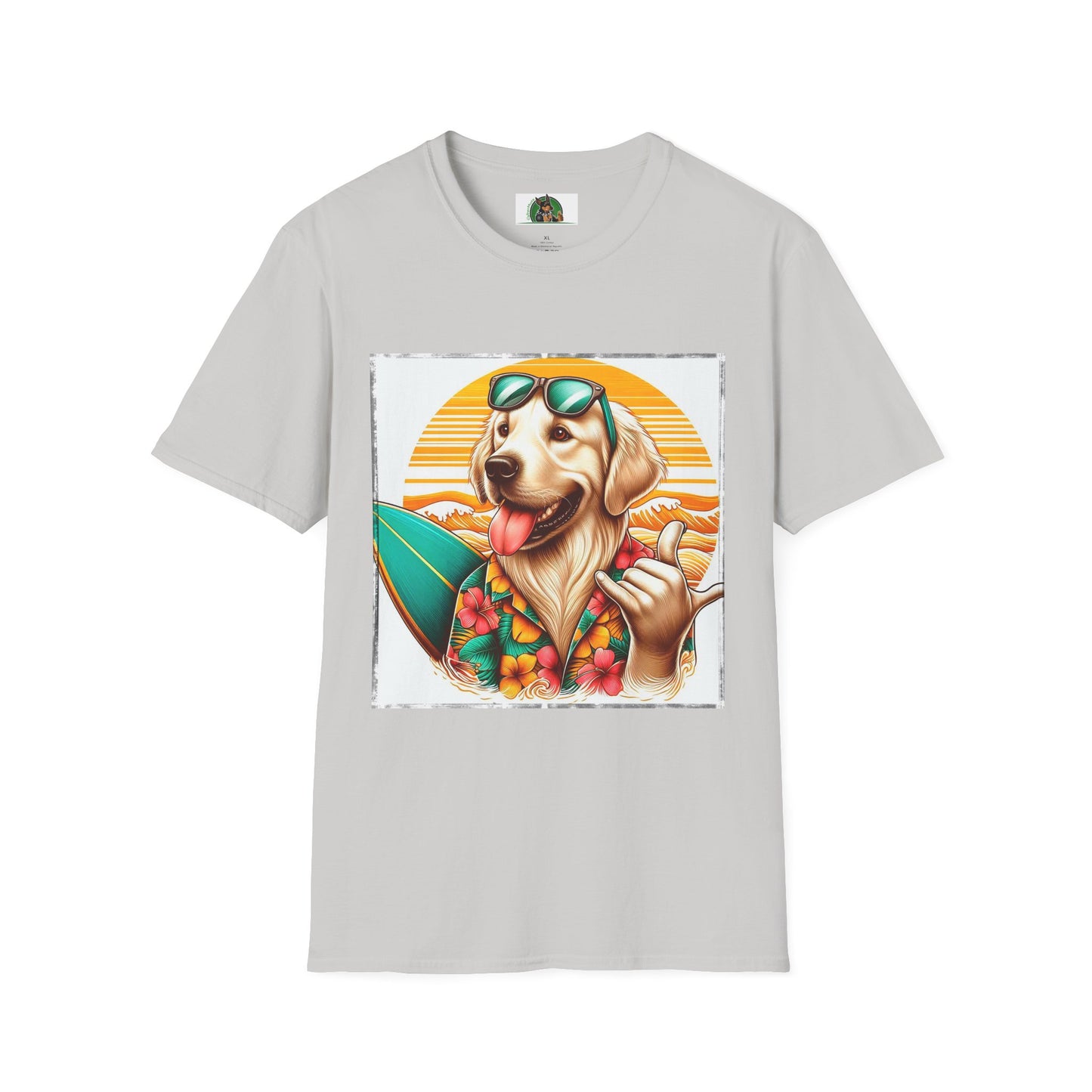 Golden Retriever surfer dog t shirt T-Shirt Printify S Ice Grey