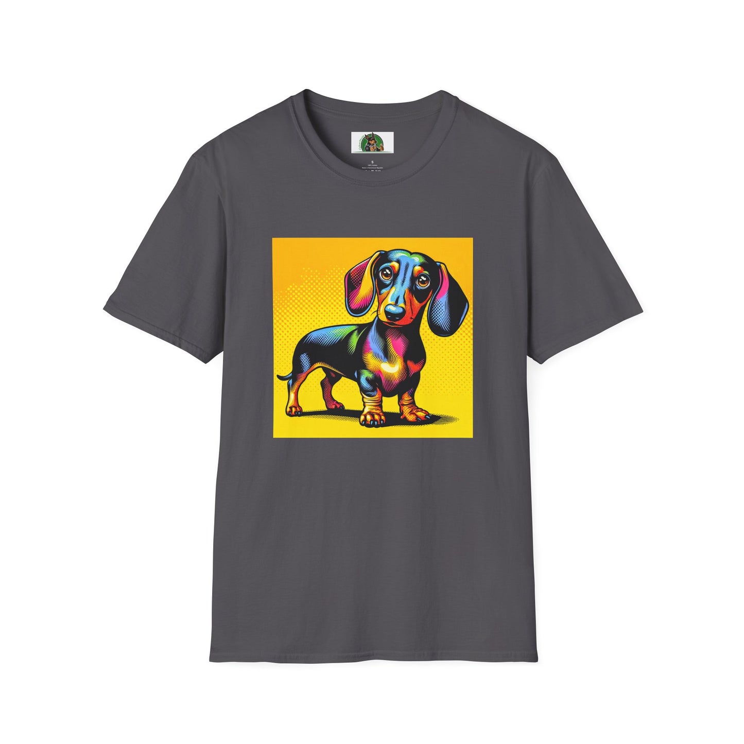Dachshund colorful puppy t shirt T-Shirt Printify Charcoal S