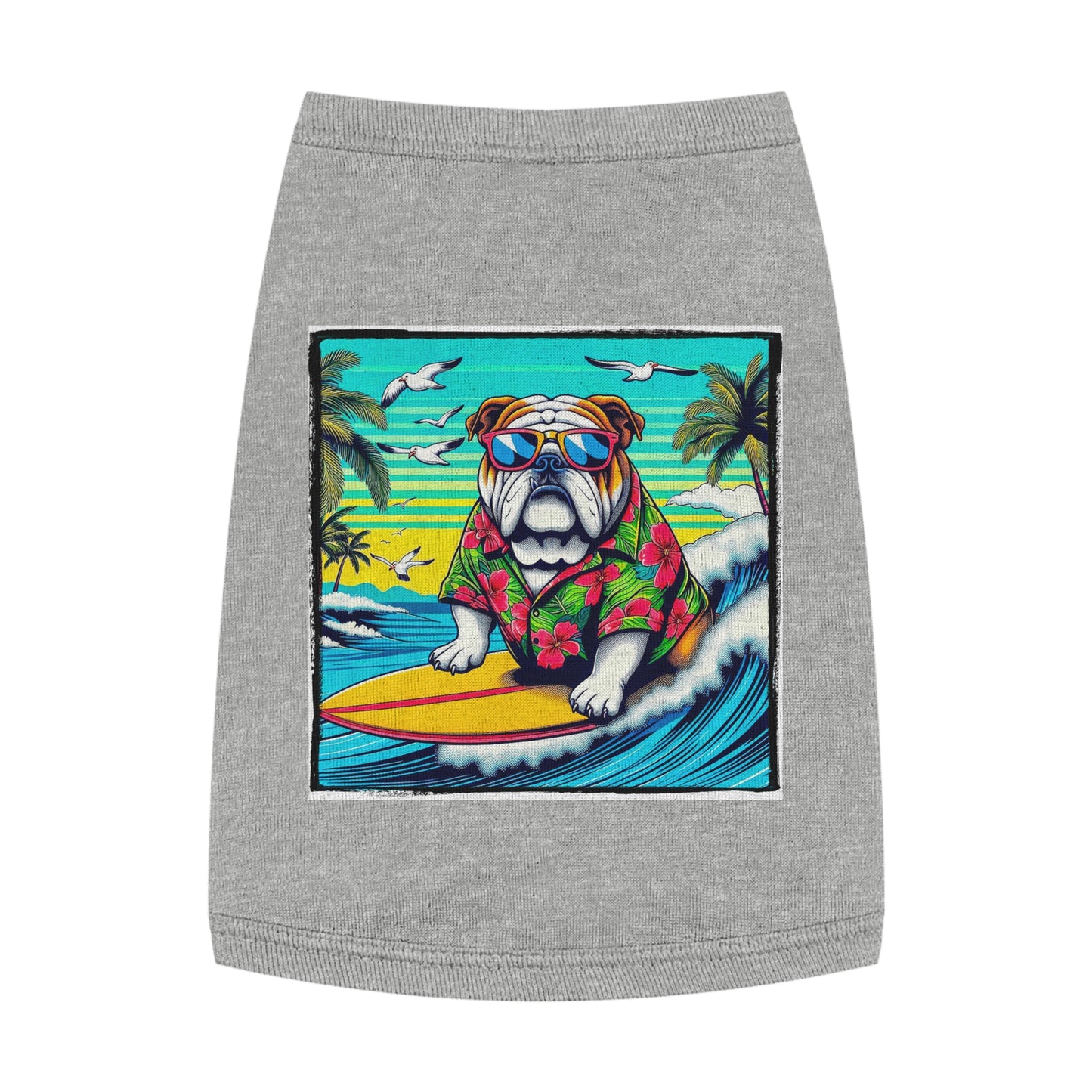 Pet Tank Top Bulldog wave crashing t shirt Pets Printify M Heather