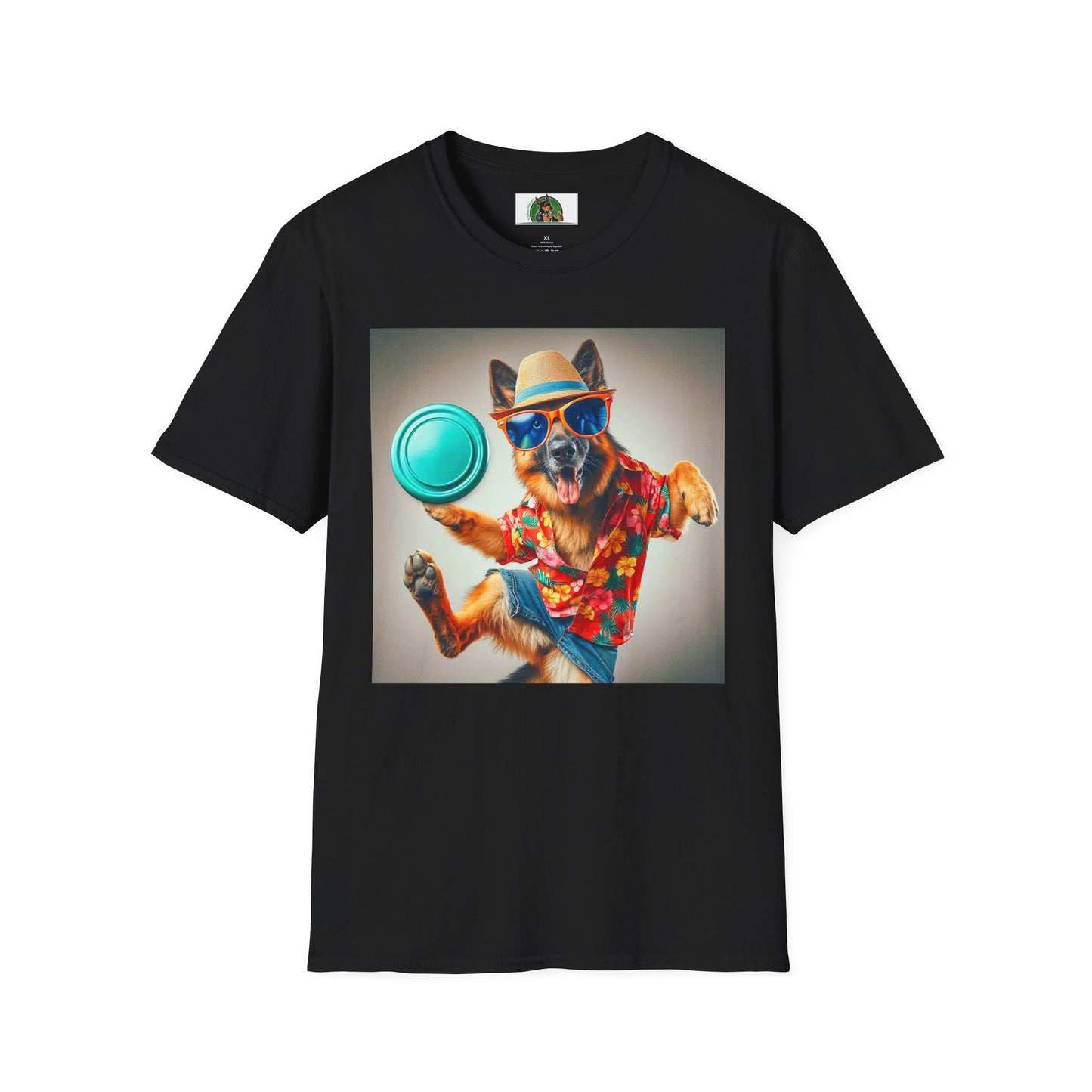German Shepherd frisbee flying shirt T-Shirt Printify Black S