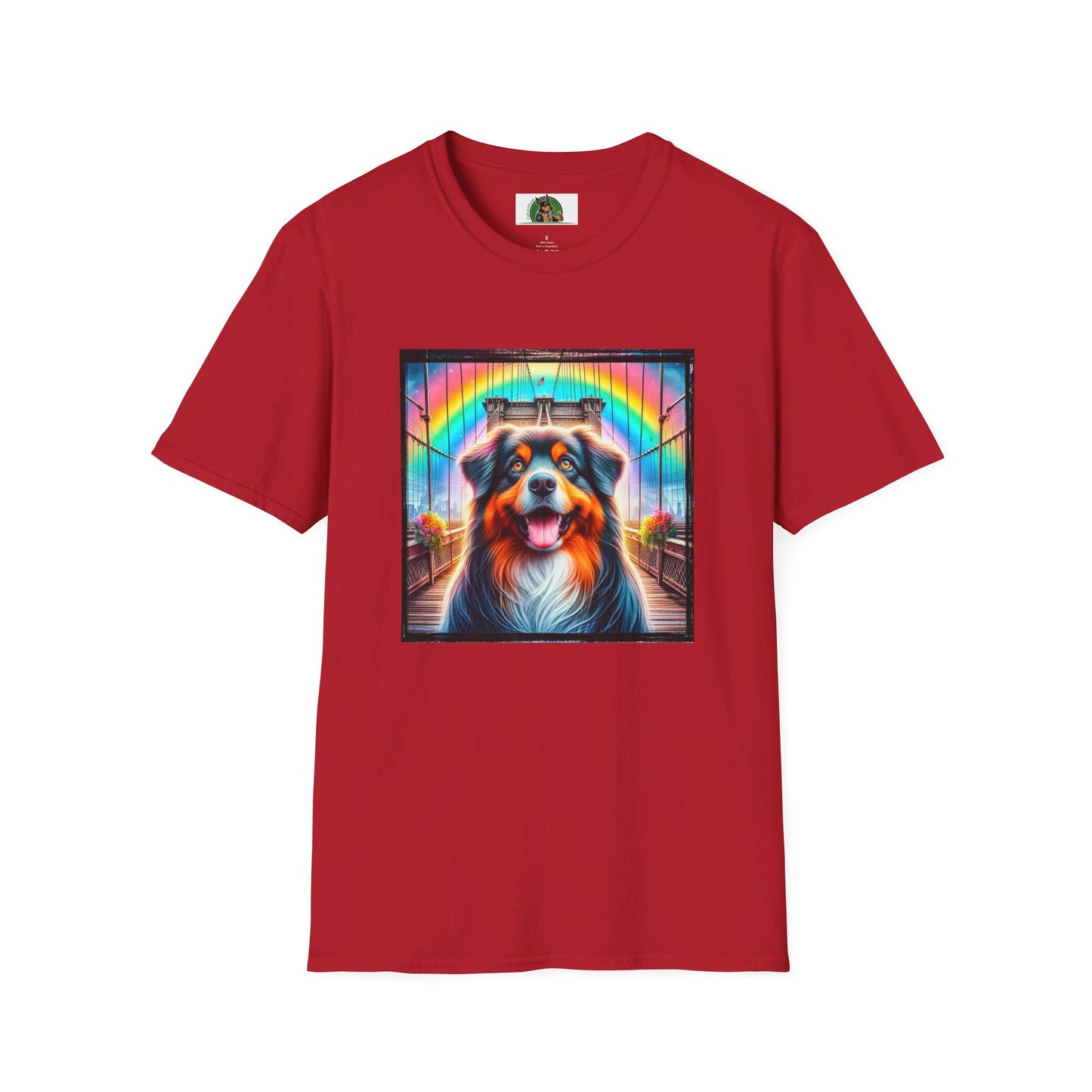 Australian Shepherd Bright Rainbow Bridge T-Shirt Printify S Cherry Red