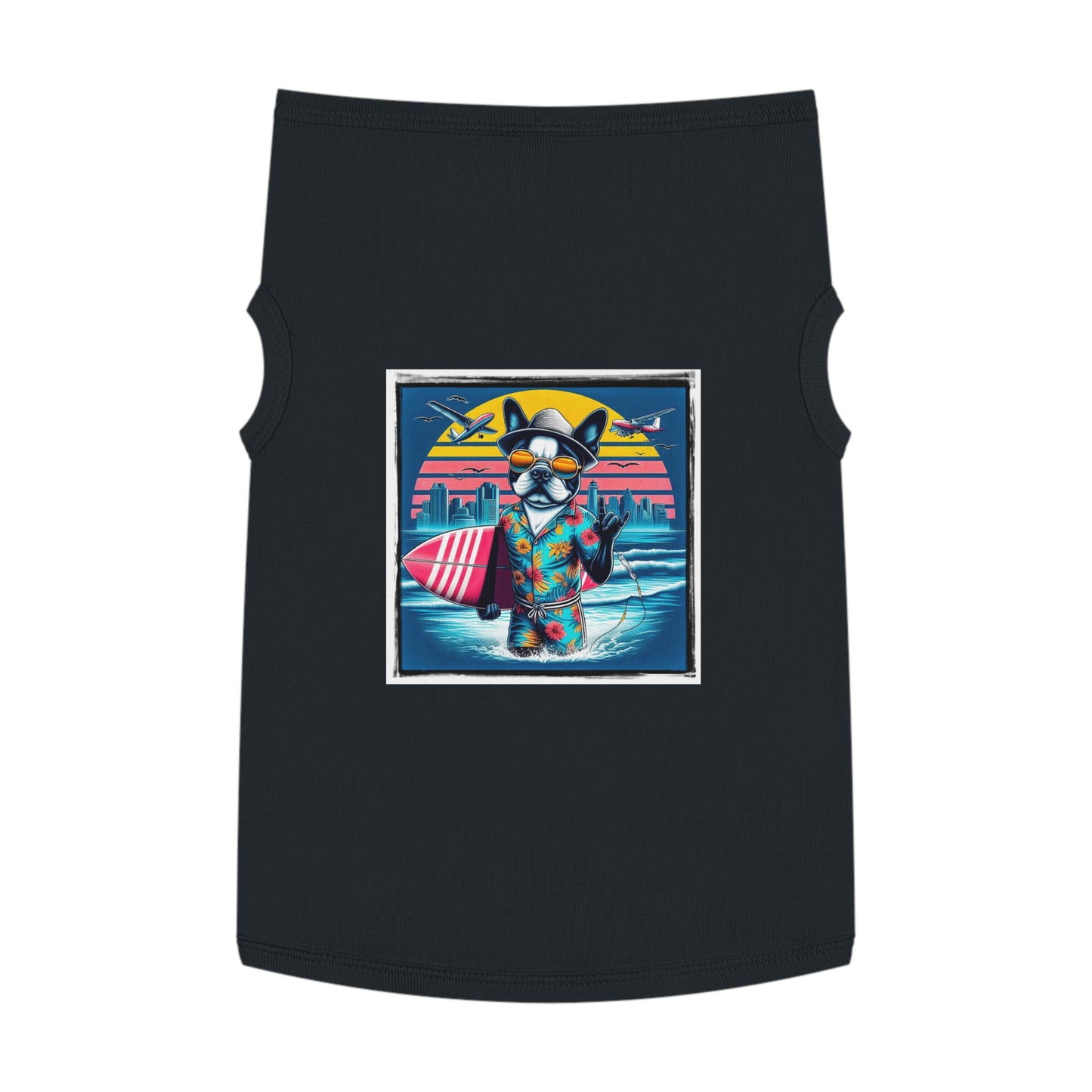 Pet Tank Top Boston Terrier Surfer Dog At Beach Pets Printify XL Black