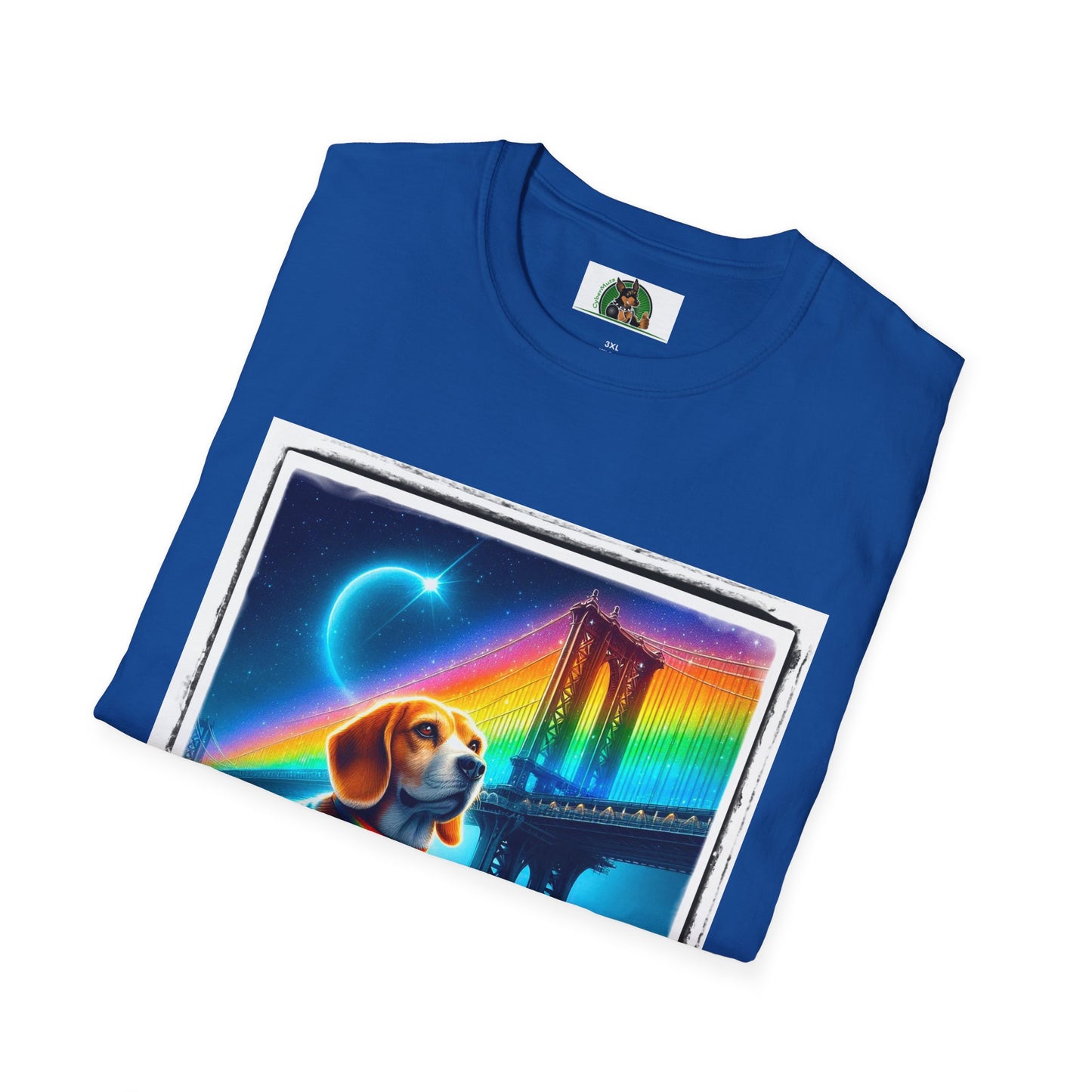Beagle Sitting Under Rainbow Bridge T-Shirt Printify