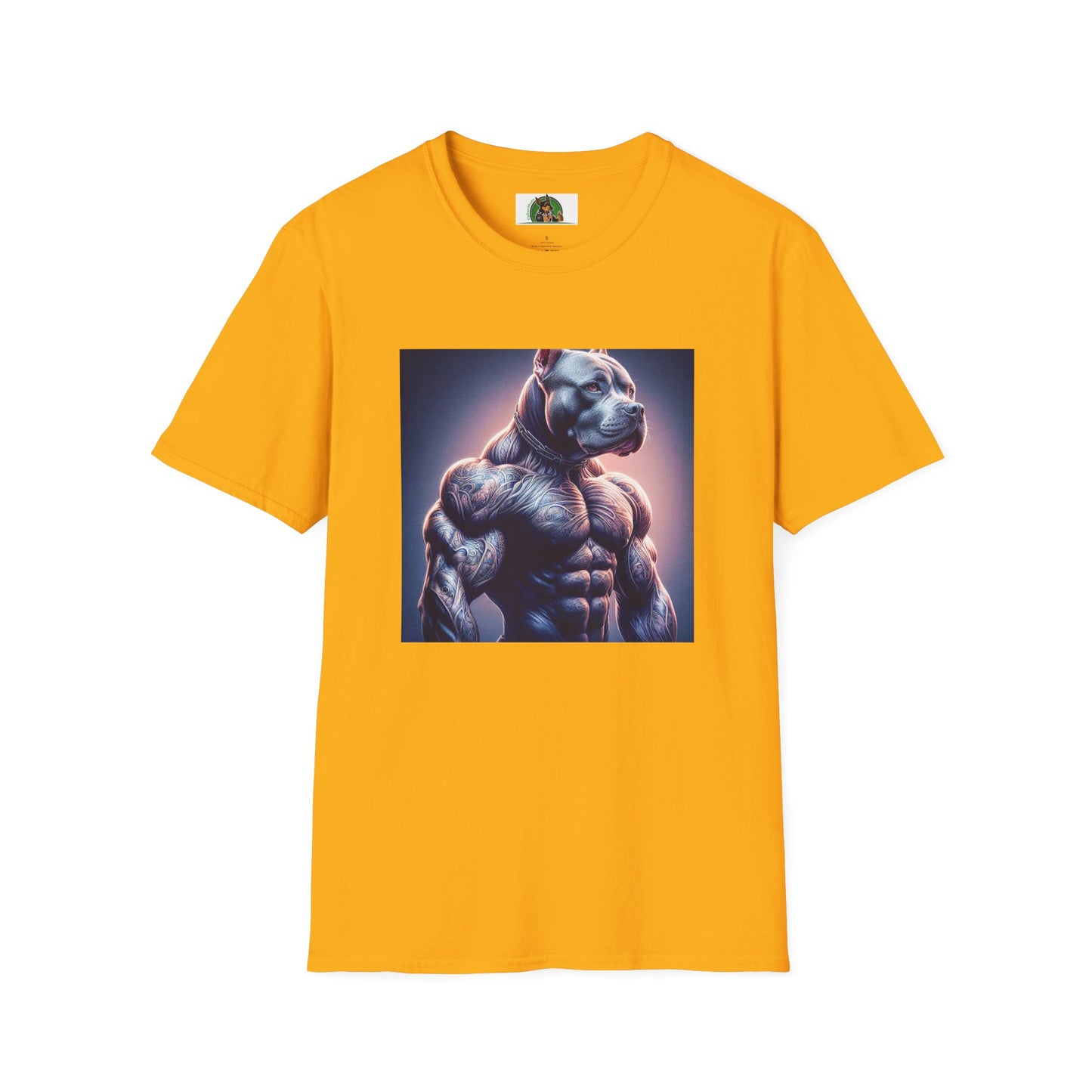 Pit Bull muscles man T-Shirt Printify S Gold
