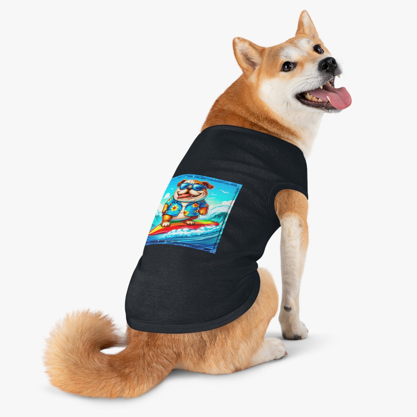 Pet Tank Top Bulldog surfing dog t shirt