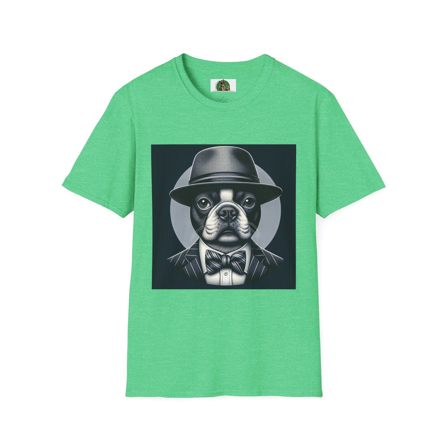 Boston Terrier T-Shirt - Dog in Suit and Hat Design T-Shirt Printify S Heather Irish Green