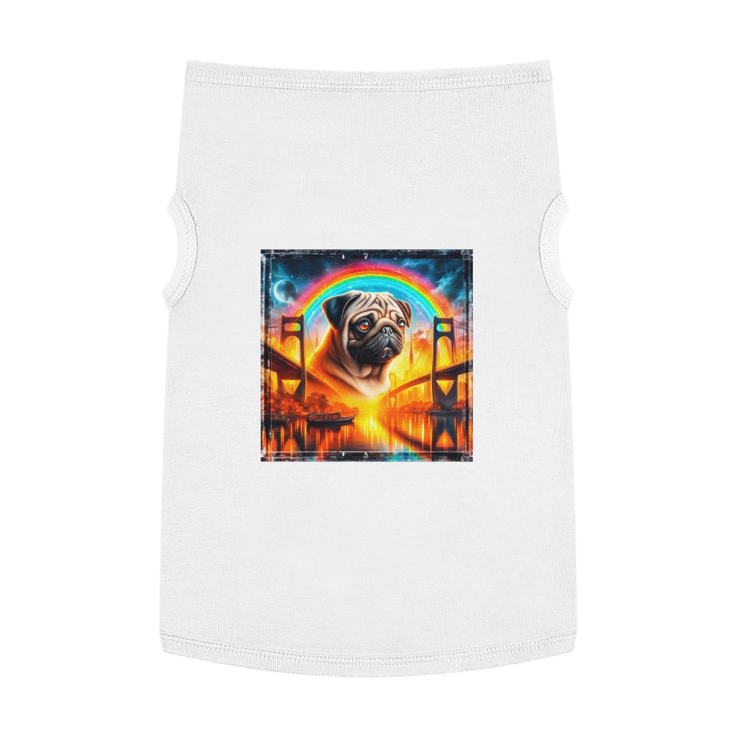 Pet Tank Top Pug bridge and rainbow Pets Printify XL White