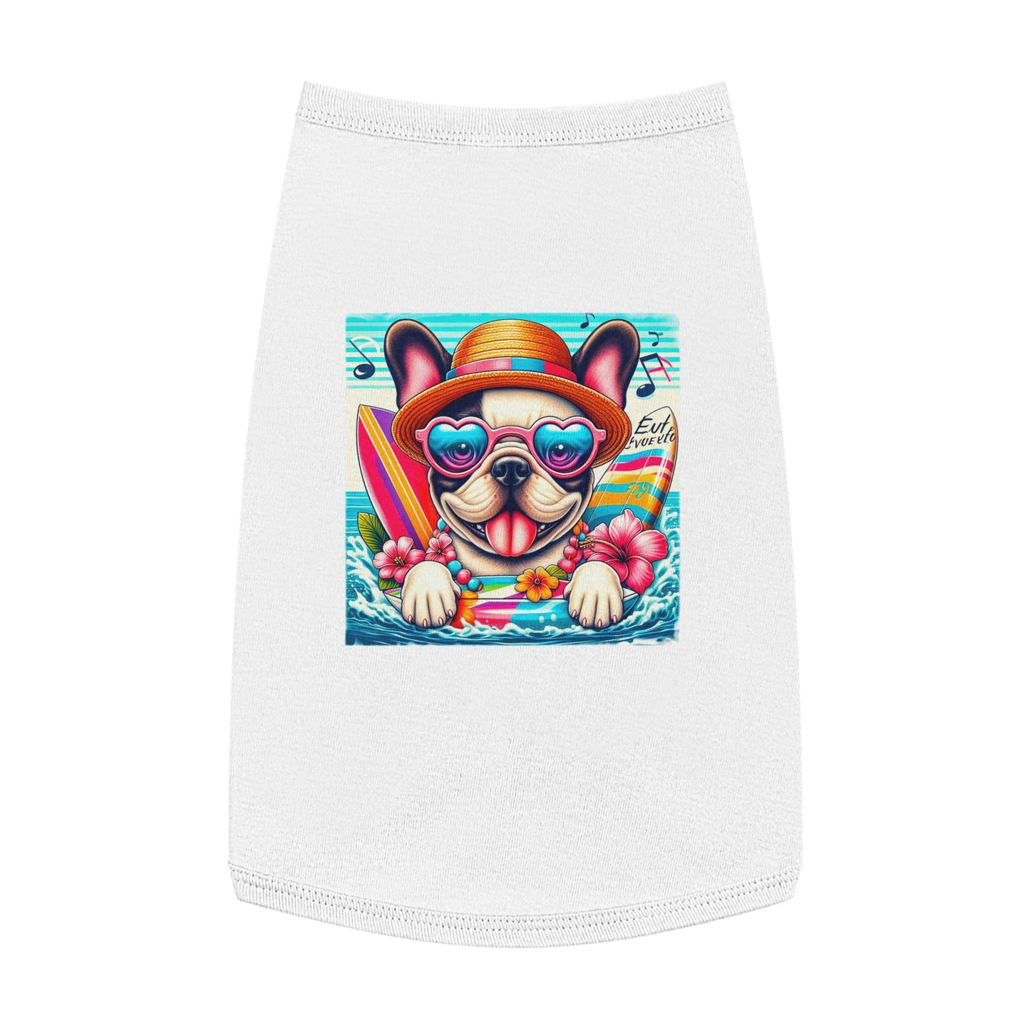 Pet Tank Top French Bulldog colorful surfing t shirt Pets Printify L White