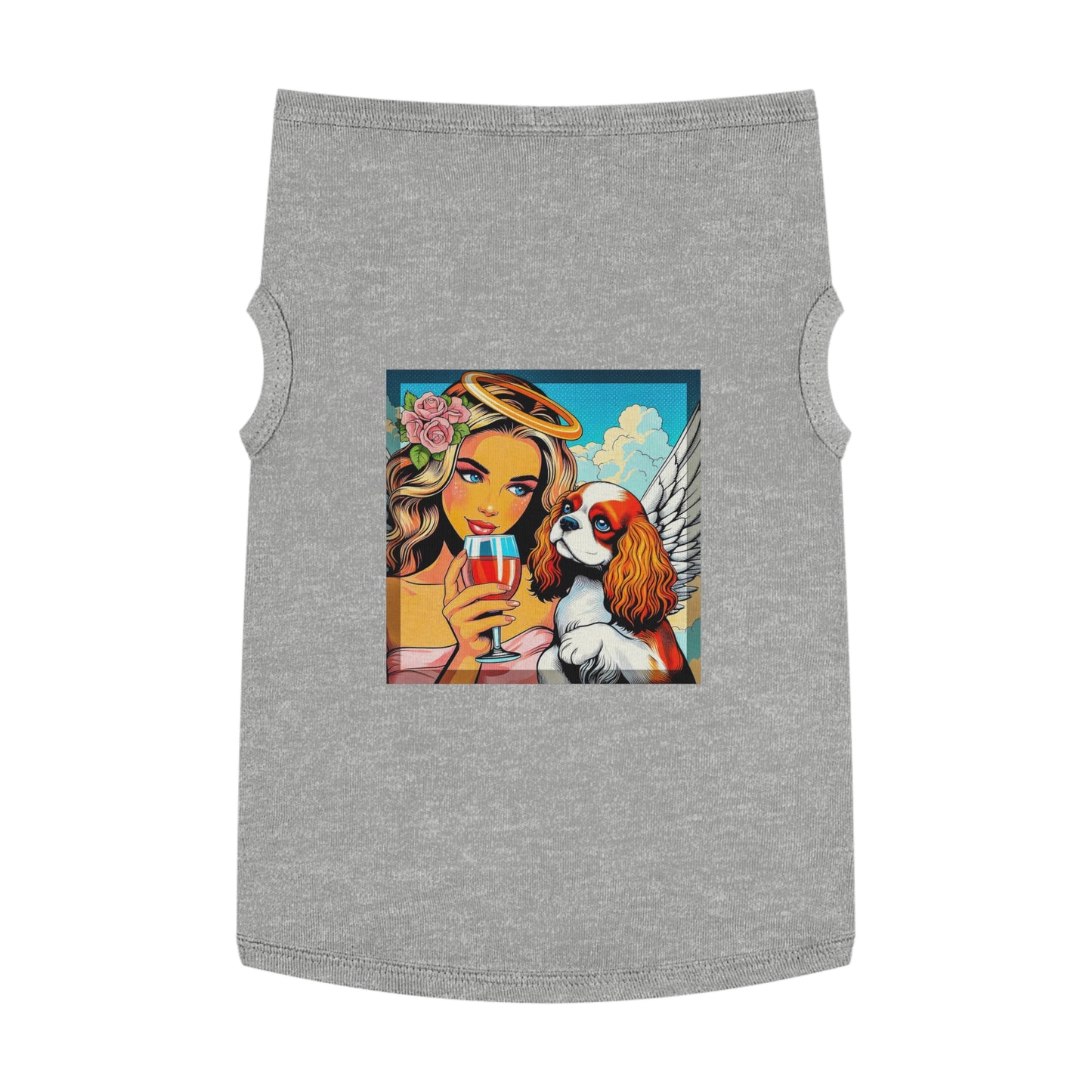 Pet Tank Top Cavalier King Charles Spaniel Angel sipping Wine T Shirt Pets Printify XL Heather