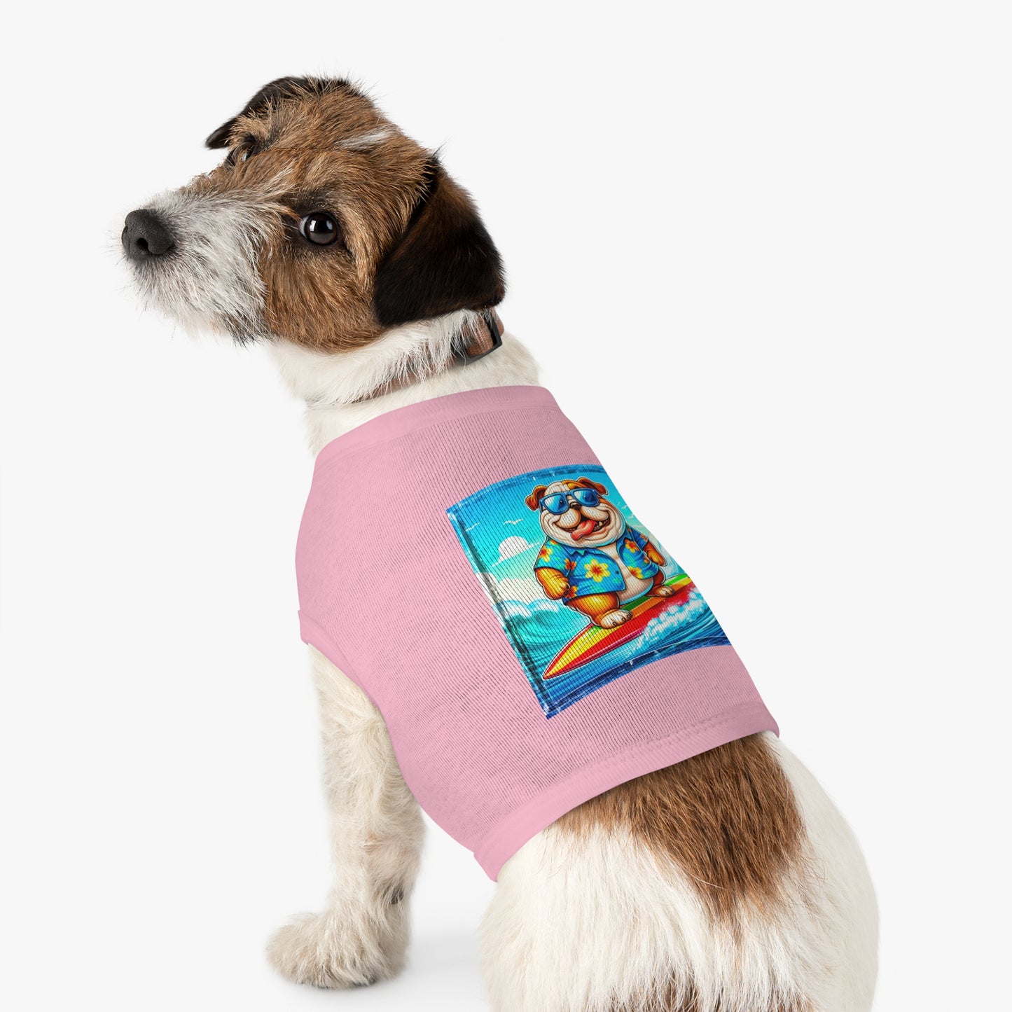 Pet Tank Top Bulldog surfing dog t shirt Pets Printify