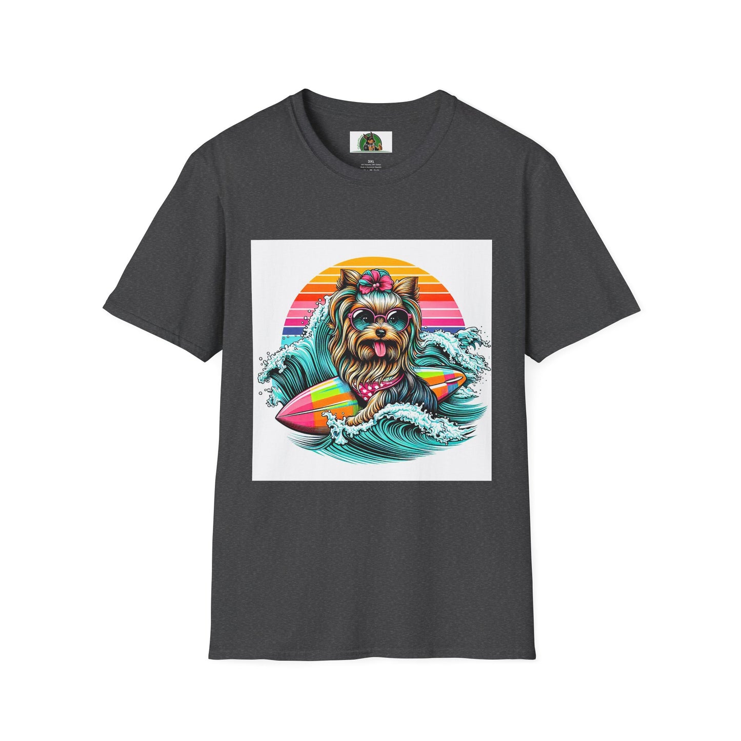 Yorkie cute girl surfer shirt T-Shirt Printify XS Dark Heather