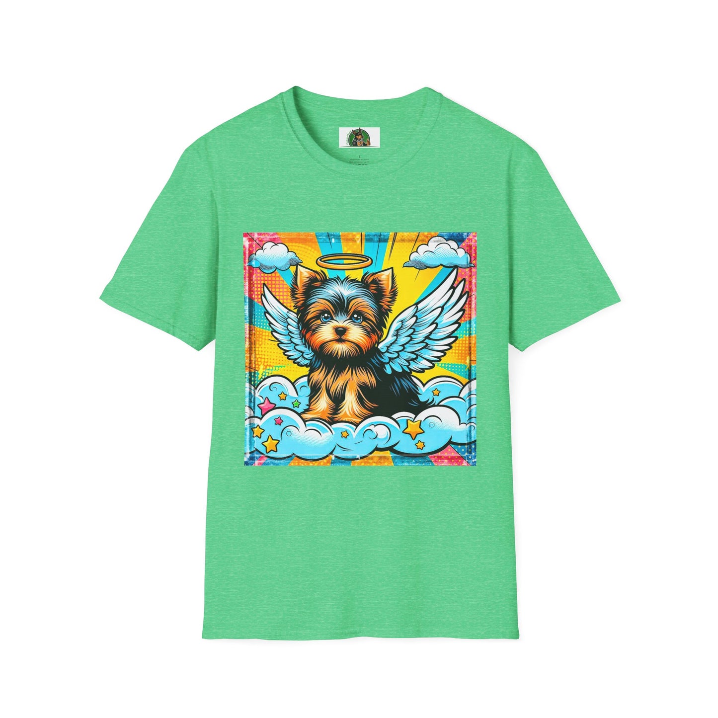 Yorkie pop art clouds shirt T-Shirt Printify S Heather Irish Green