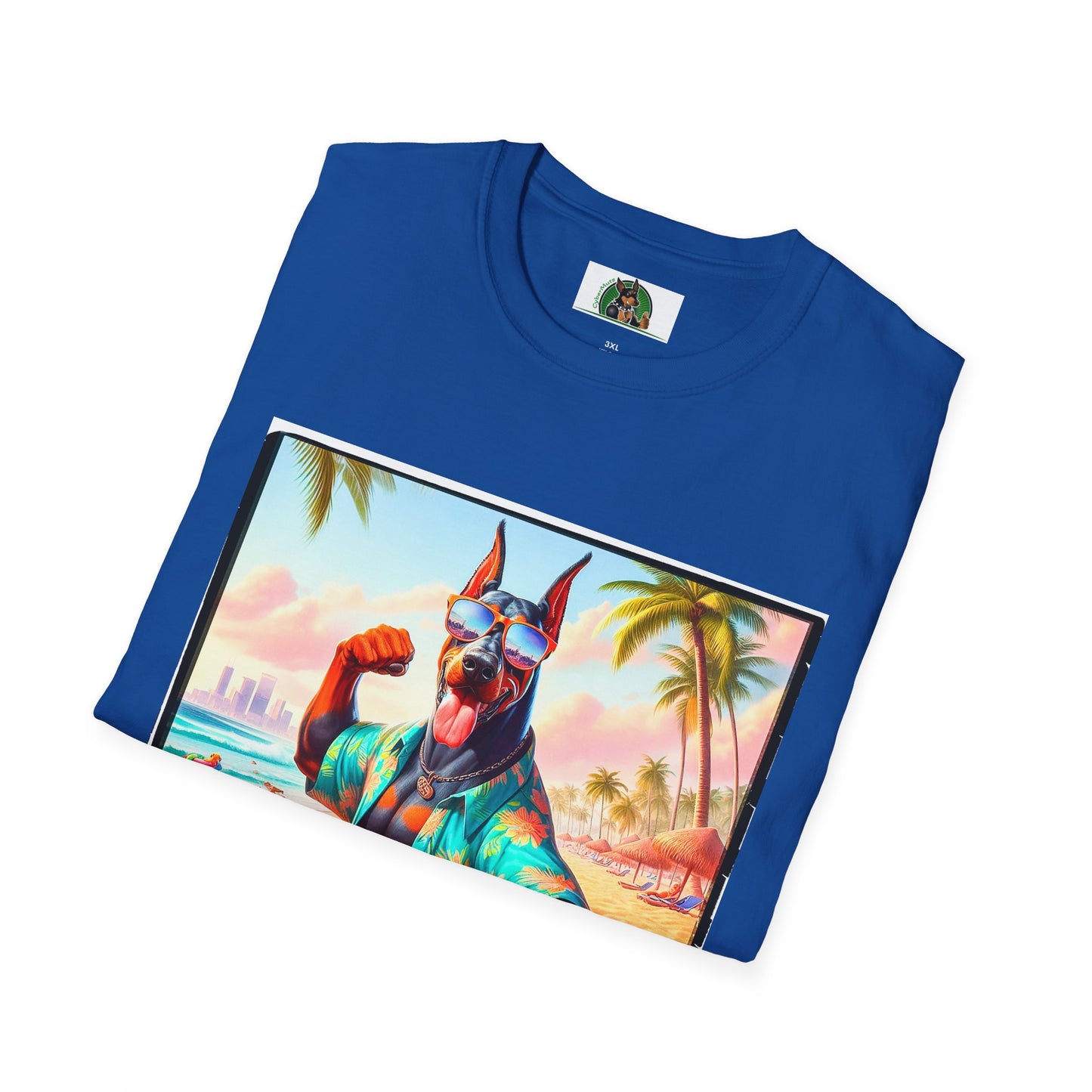 Doberman beach hunk t shirt T-Shirt Printify