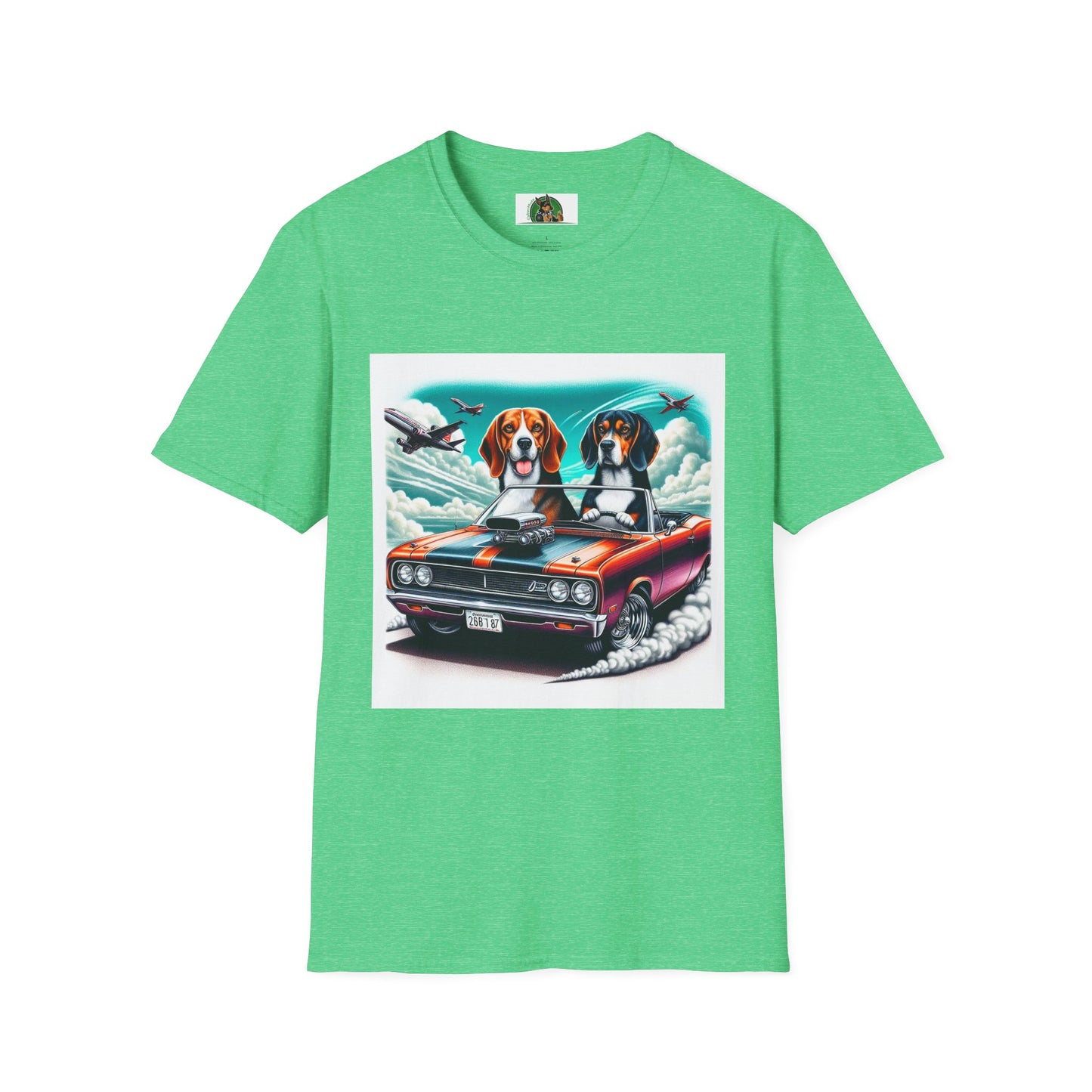Beagle Dogs Softstyle T-Shirt - Wacky Sports Car Design T-Shirt Printify S Heather Irish Green