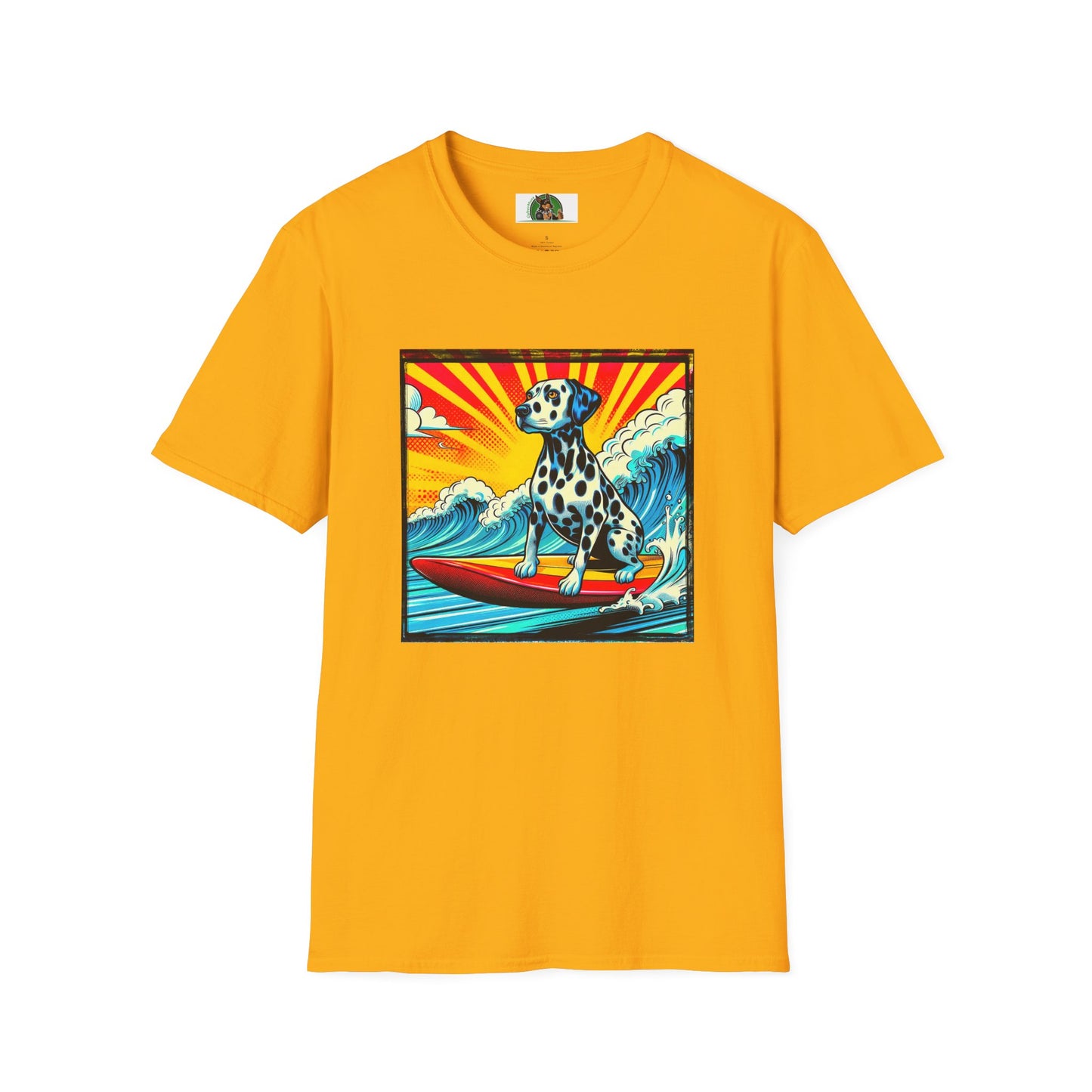 Dalmatian colorful surfing t shirt T-Shirt Printify S Gold