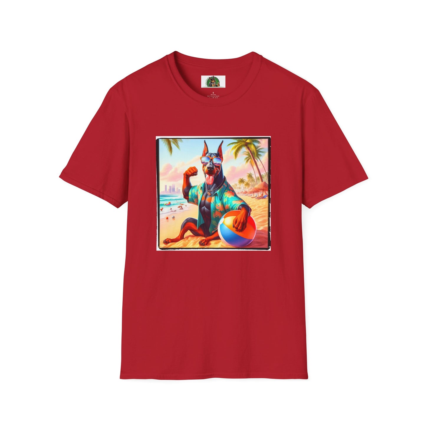 Doberman beach hunk t shirt T-Shirt Printify S Cherry Red