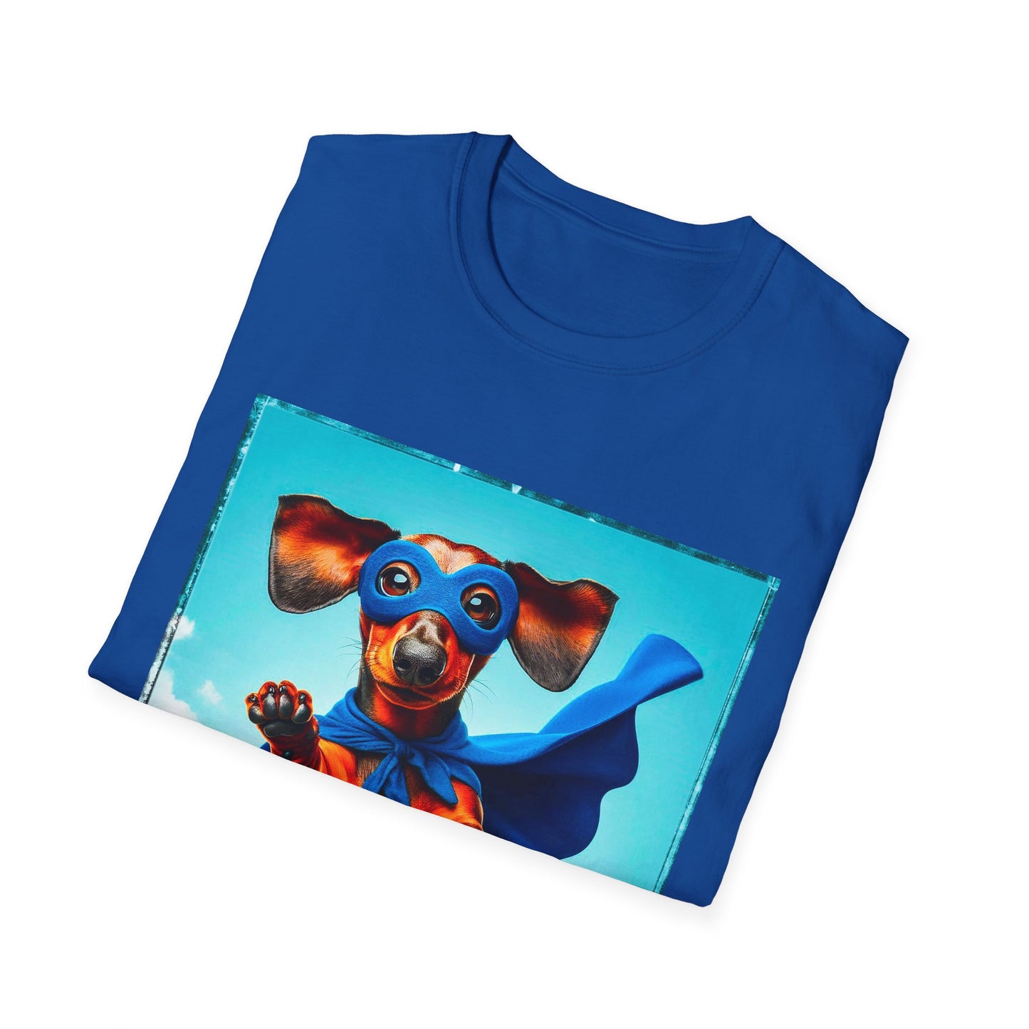 Dachshund flying superhero t shirt T-Shirt Printify