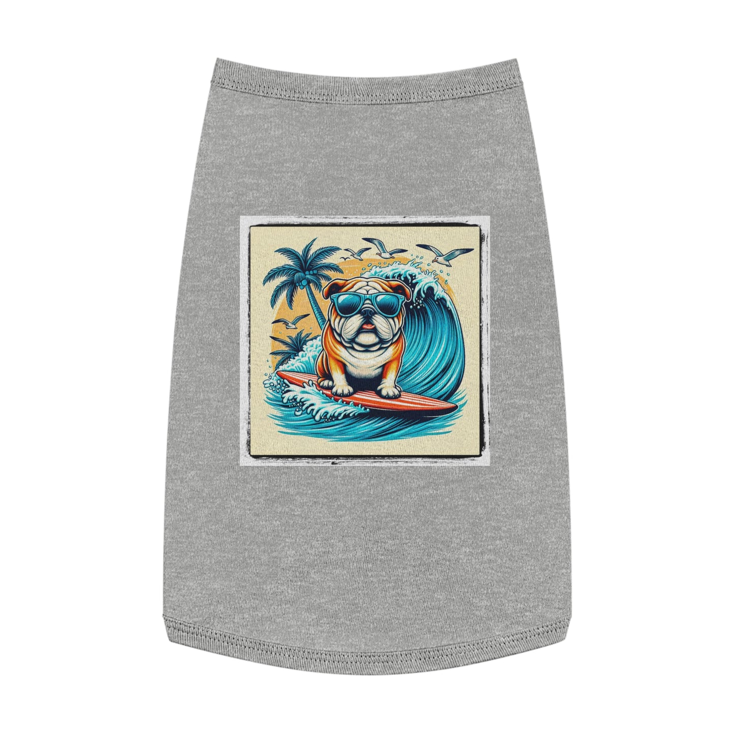 Pet Tank Top Bulldog Hawaiian surf t shirt Pets Printify L Heather