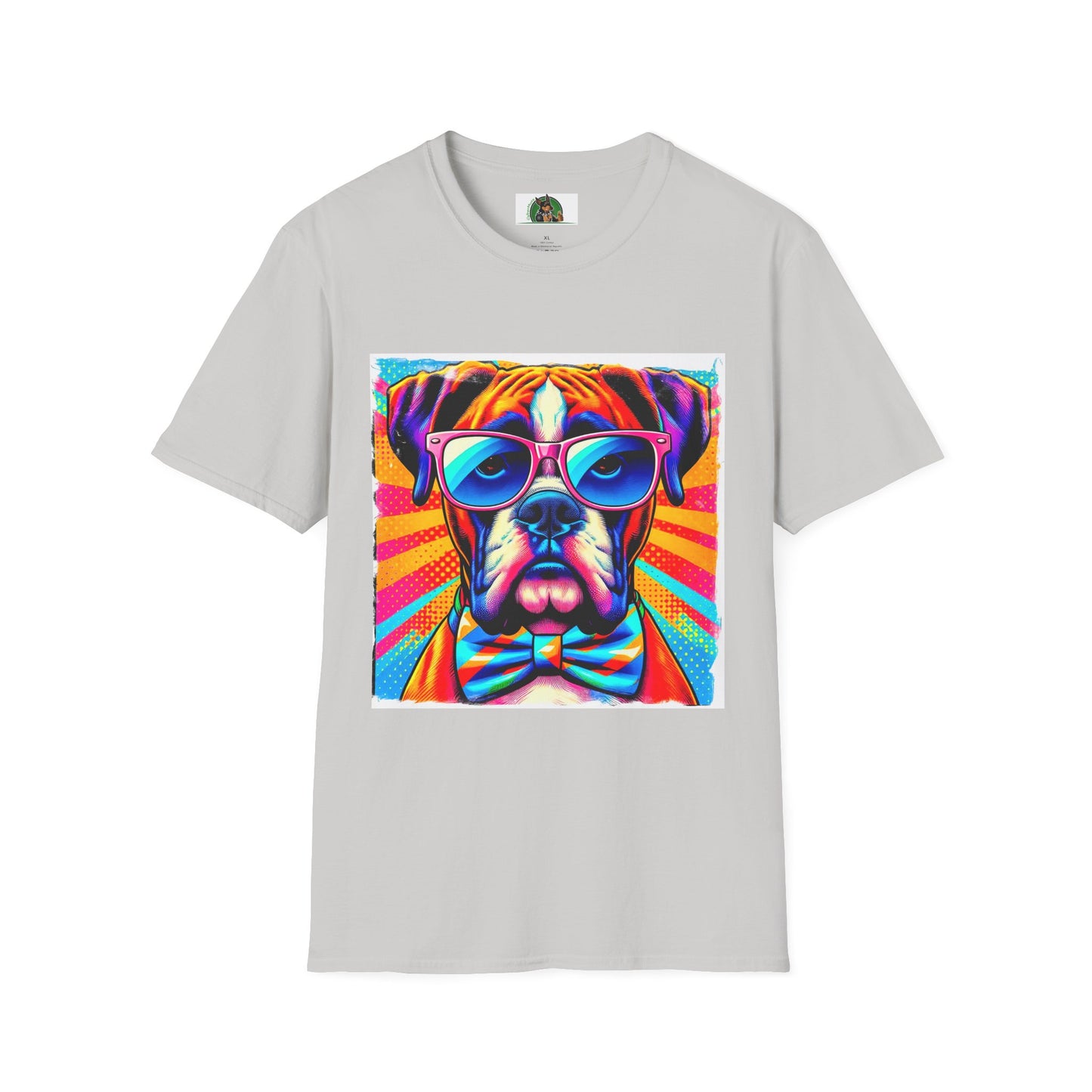 Boxer Pop Art Dog Wearing Glasses T-Shirt T-Shirt Printify S Ice Grey