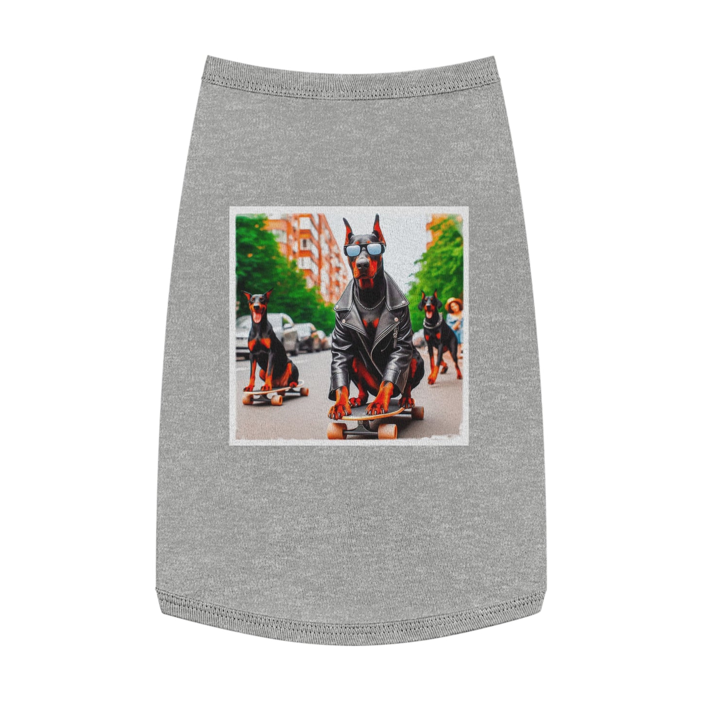 Pet Tank Top Doberman skating fun t shirt Pets Printify L Heather