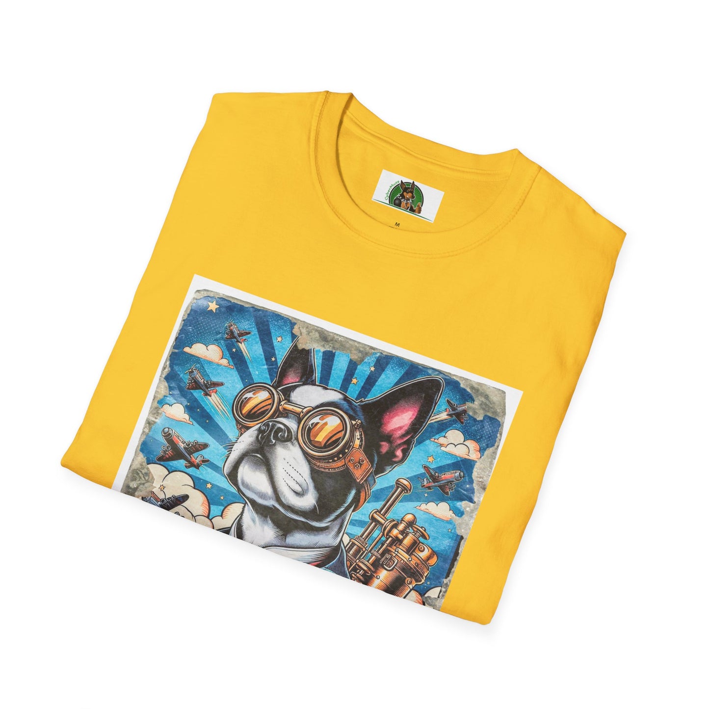 Boston Terrier Steampunk Watching Planes Fly By T-Shirt Printify