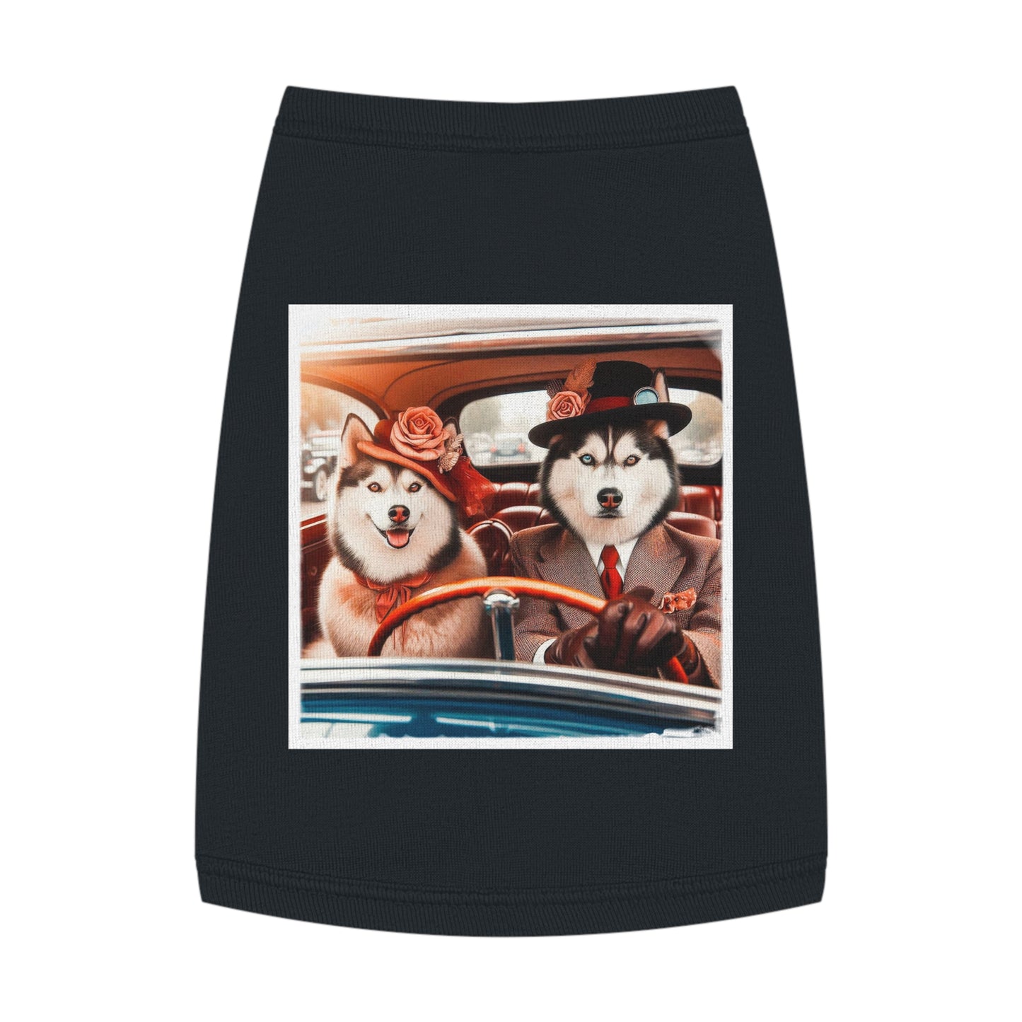 Pet Tank Top Husky couple driving Pets Printify M Black